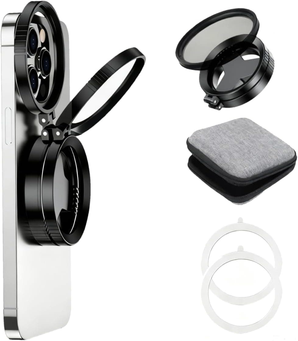 Magnetic Foldable 52mm CPL Phone Lens Filter Adapter, Rotatable Polarizer for iPhone and Android