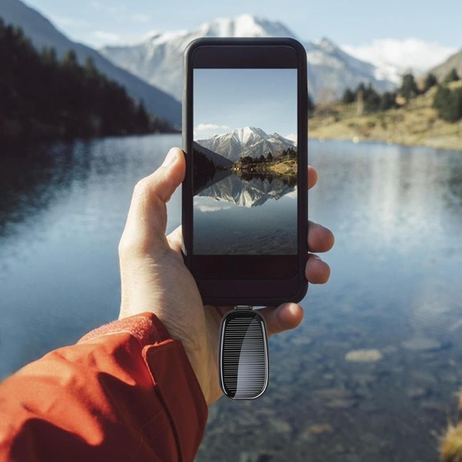Mini Solar Keychain Power Bank 1500mAh with Built-in iPhone Connector and Carabiner