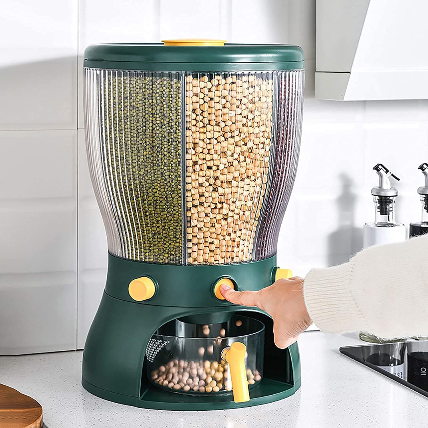 Rotating Airtight Grain Dispenser, 4 Compartment Dry Food Storage Container 8kg