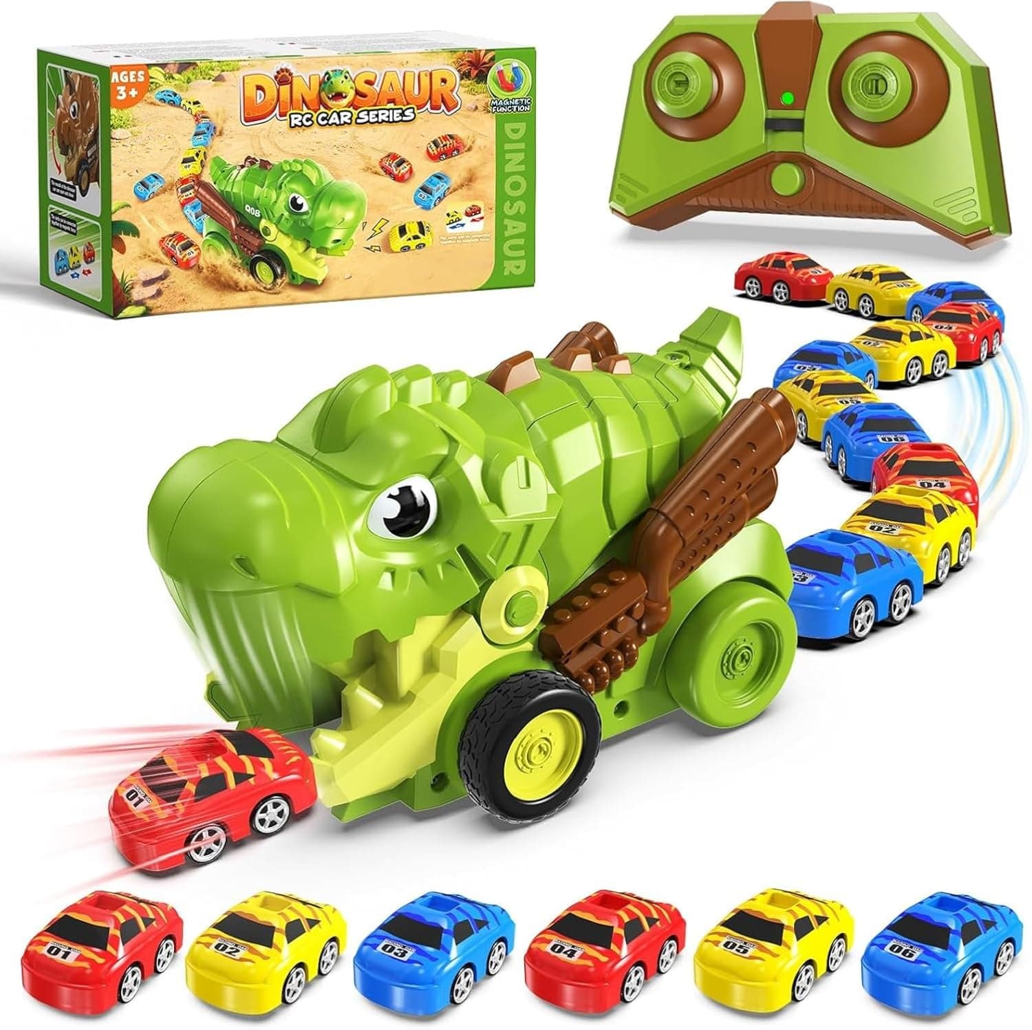 Remote Control T-Rex Car Carrier Truck with 6 Mini Racing Cars