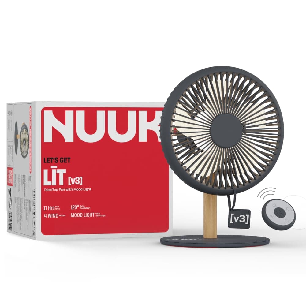 Rechargeable Table Fan with Mood Light, Magnetic Remote and 120° Auto Oscillation