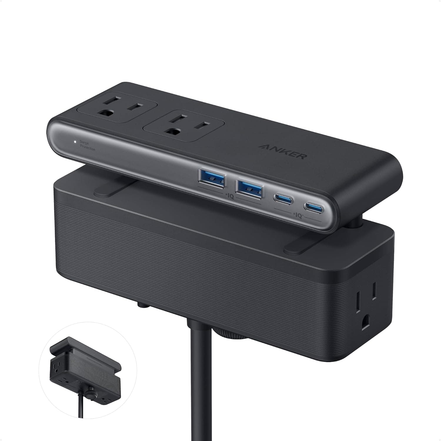 Desk Clamp Power Strip with 6 AC Sockets, 2 USB-A, 2 USB-C and 70W Charging