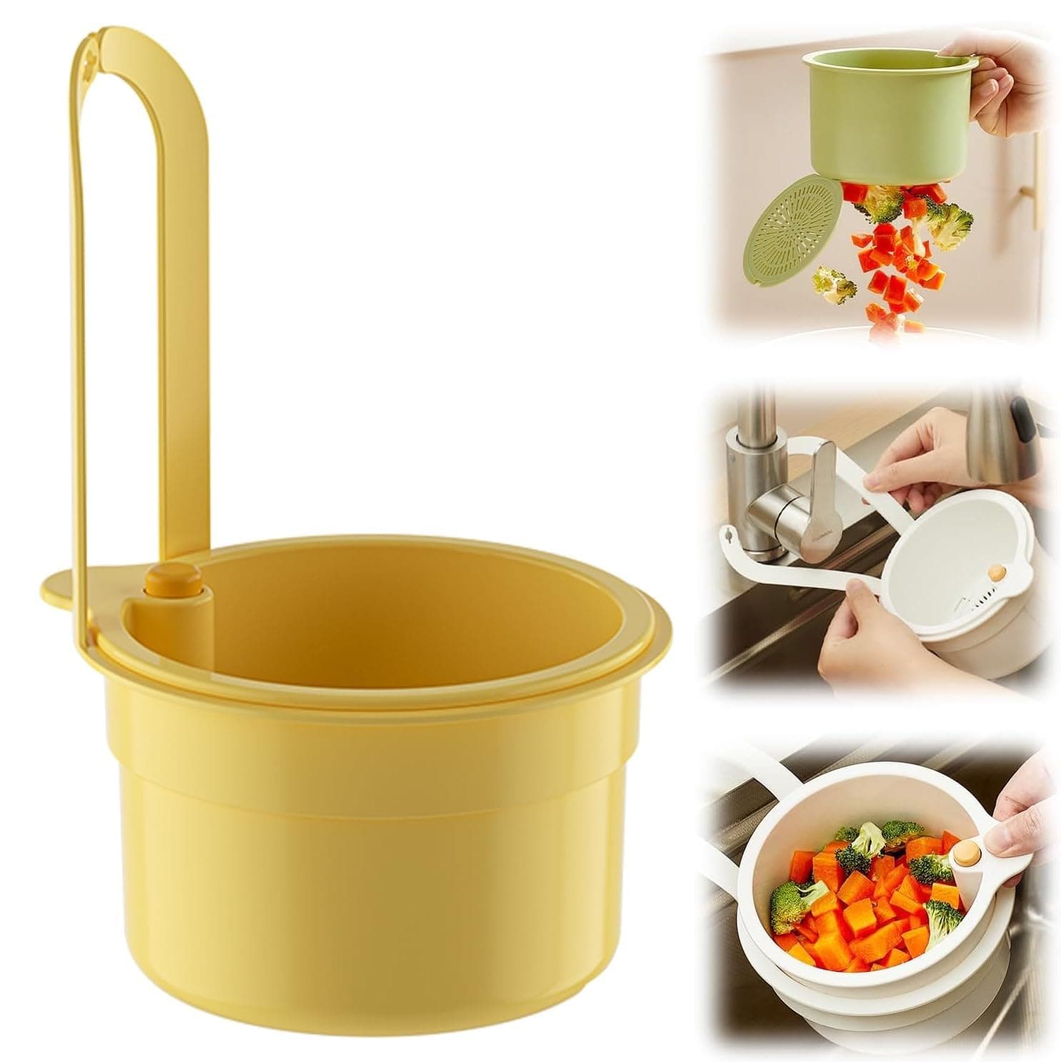 Faucet Hanging Kitchen Sink Strainer Basket, Double Layer Press to Empty Drain Filter