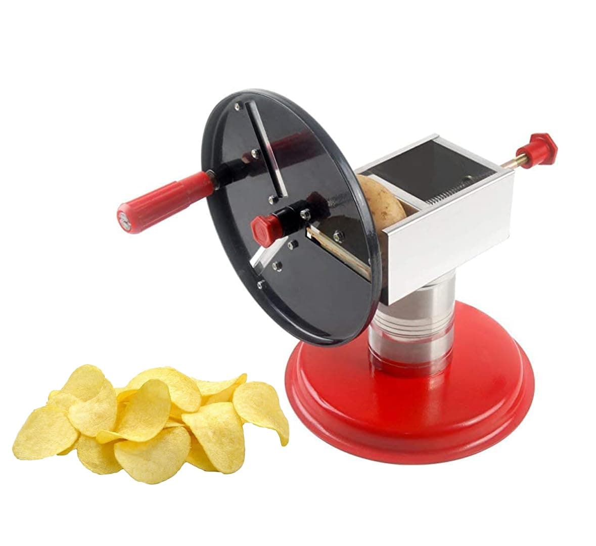 Manual Rotary Potato Chips Slicer Machine, Stainless Steel 3-Blade Wafer Cutter