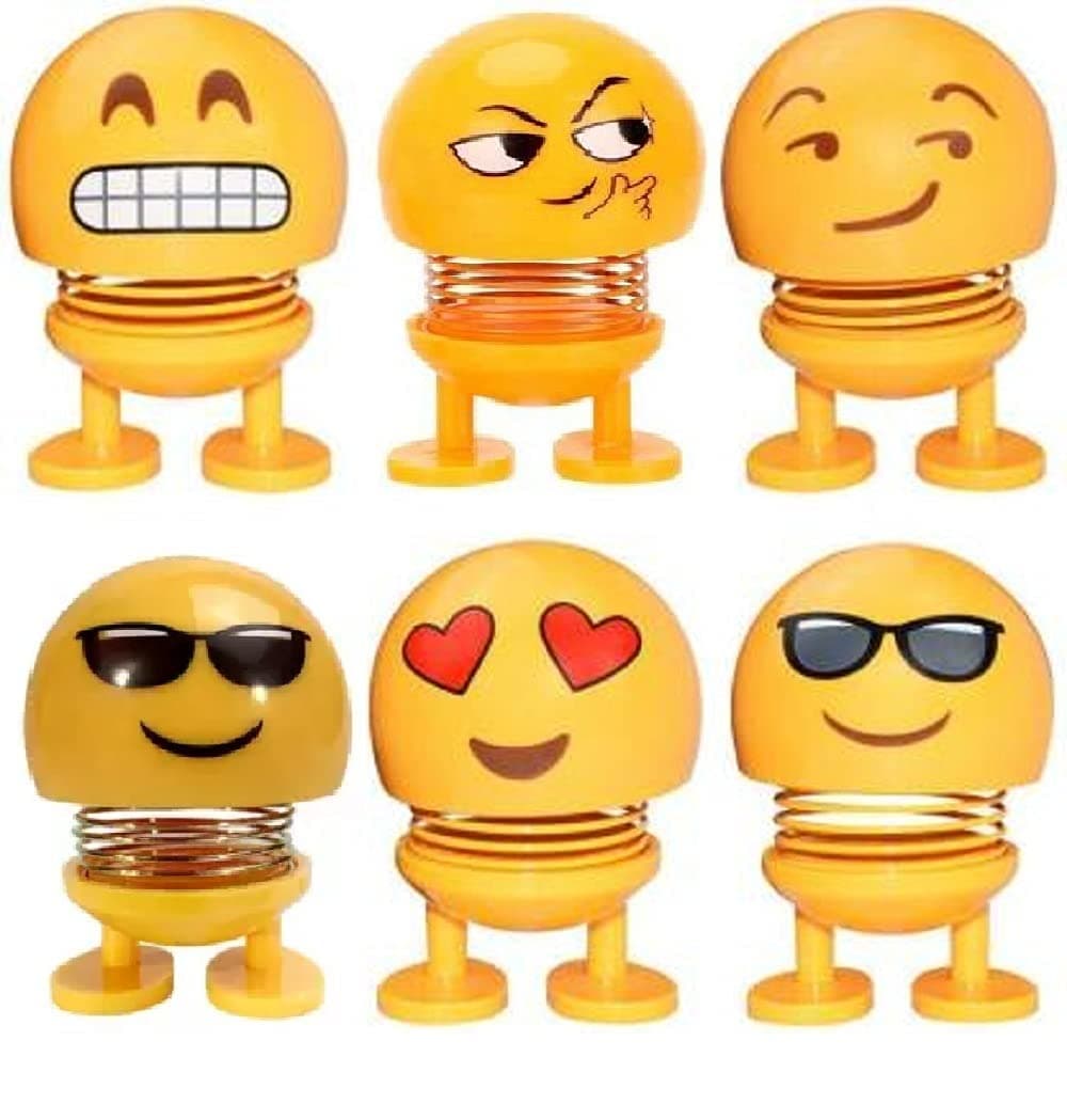Spring Bobble Emoji Dashboard Toy, Shaking Head Cartoon Face Ornament