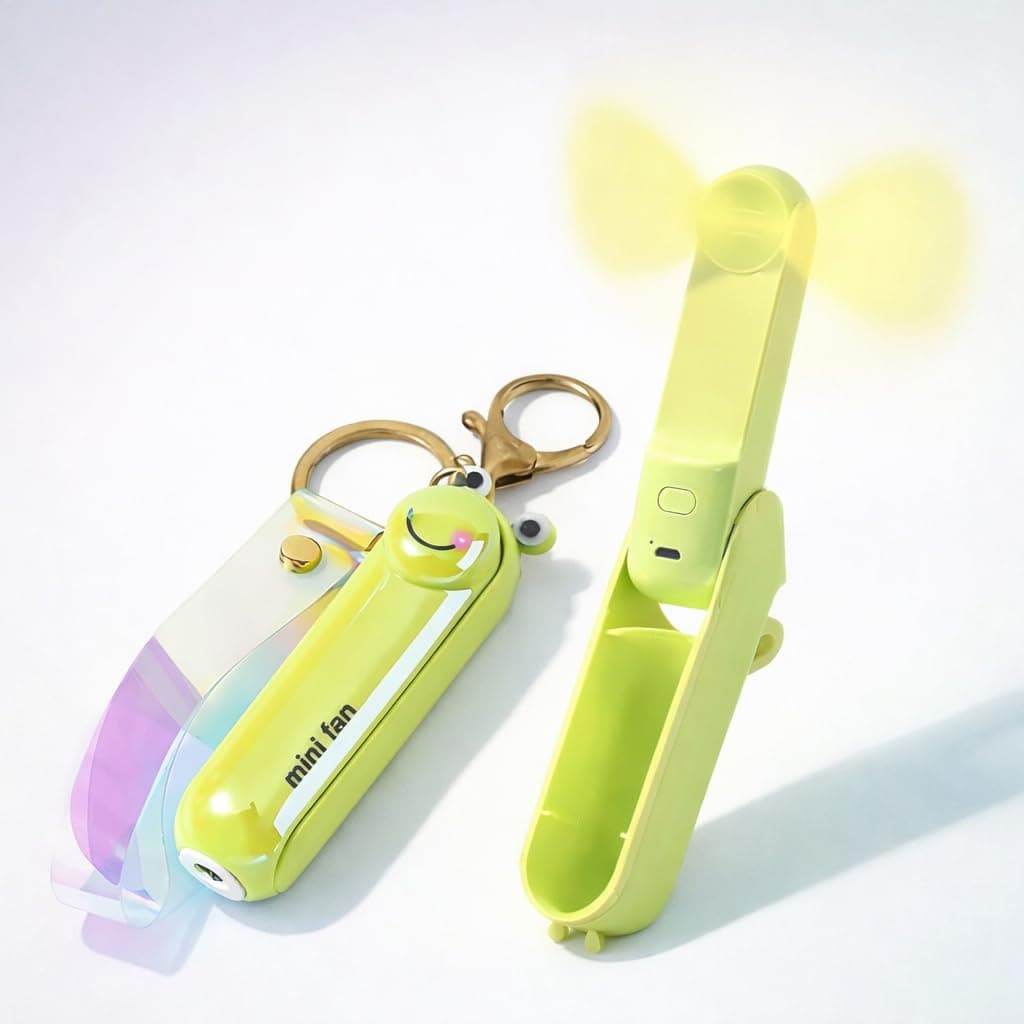 Foldable Mini Keychain Fan with Torch, USB Rechargeable Pocket Hand Fan