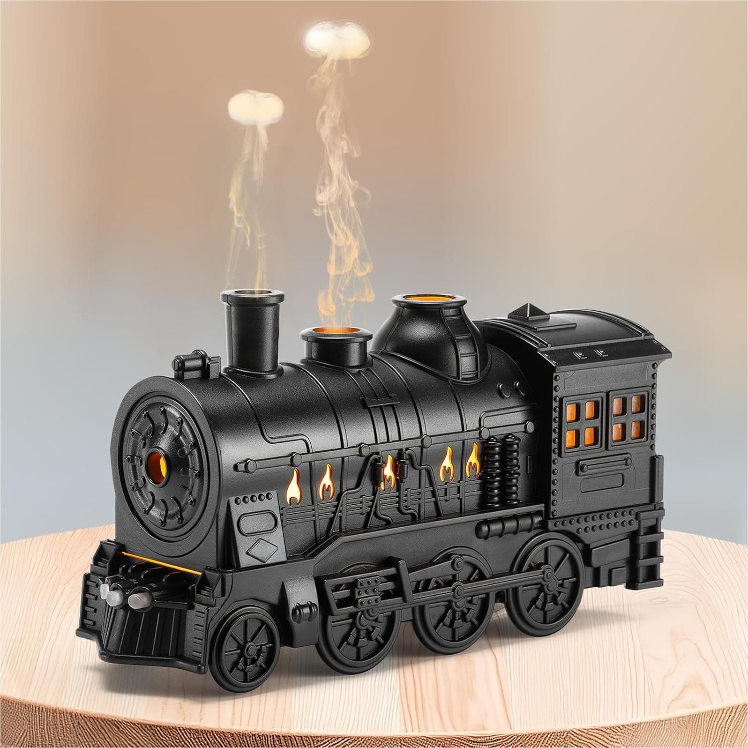 Steam Train Essential Oil Diffuser, 300ml Cool Mist Aromatherapy Humidifier with Warm Light