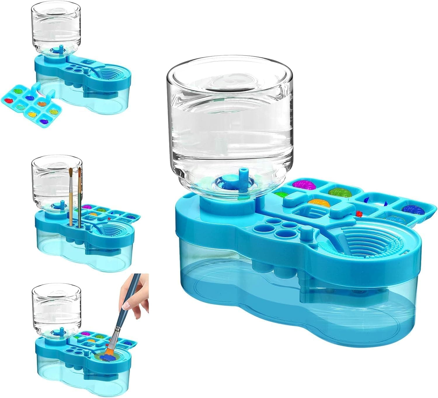 3-in-1 Paint Brush Cleaner Station with Water Circulation Rinser, Palette Tray and Brush Holder