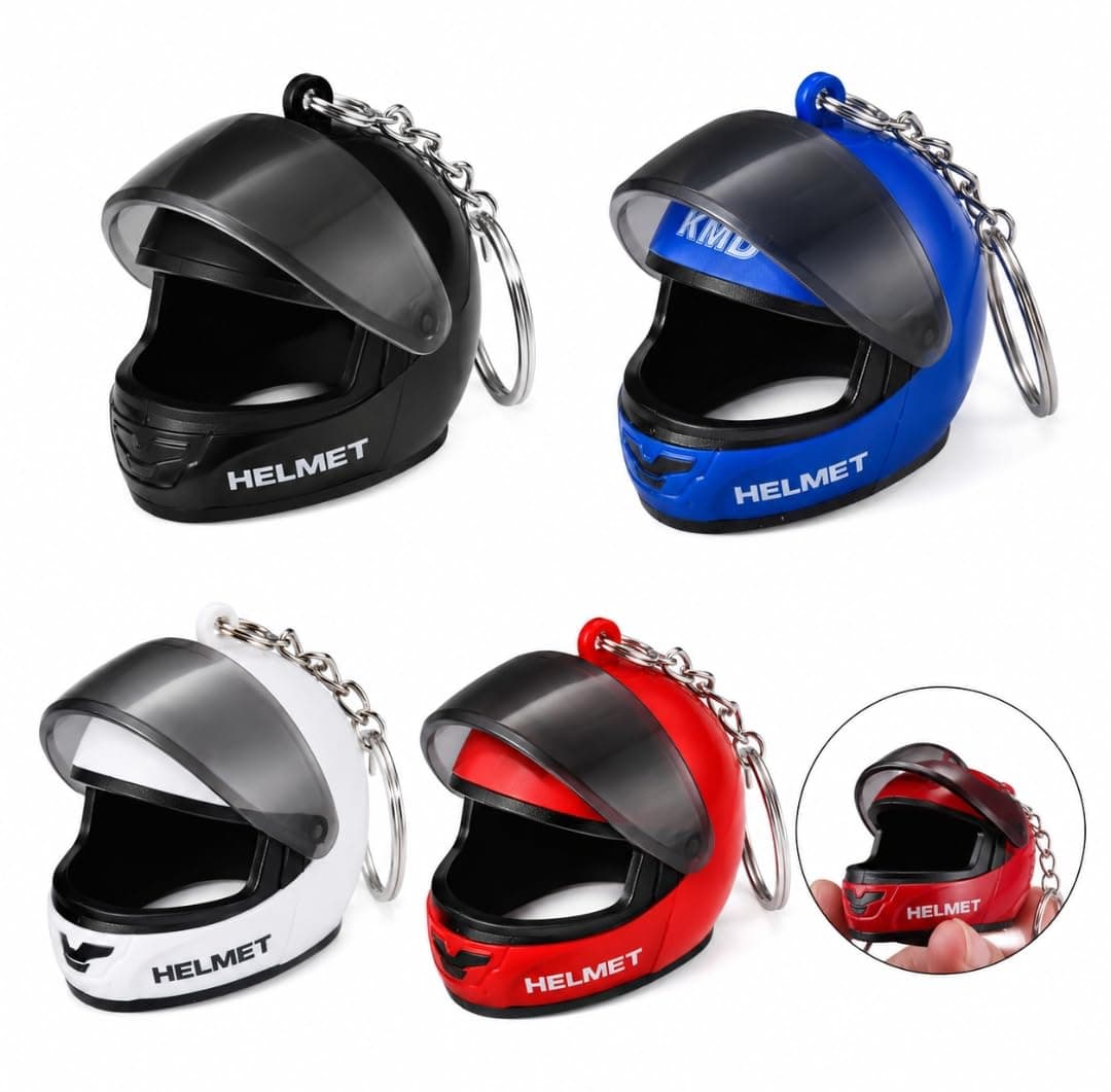 Mini Motorcycle Helmet Keychain with Light-Up Visor