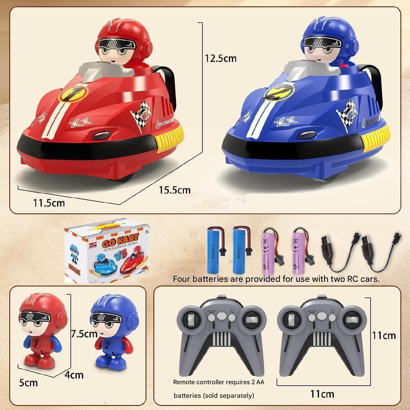 RC Battle Bumper Car Set of 2, 360 Degree Spinning Remote Control Cars with LED Lights