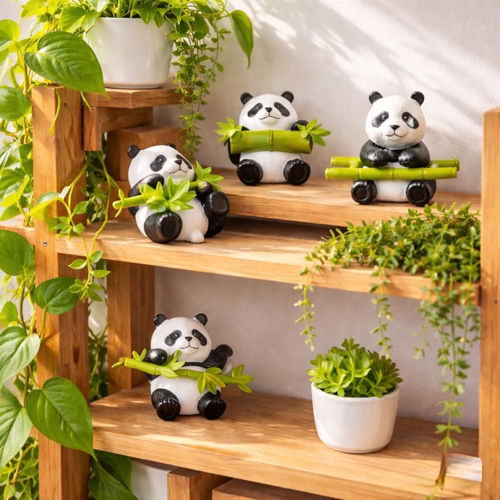 Panda Miniature Figurines Set of 4, Resin Decorative Showpieces