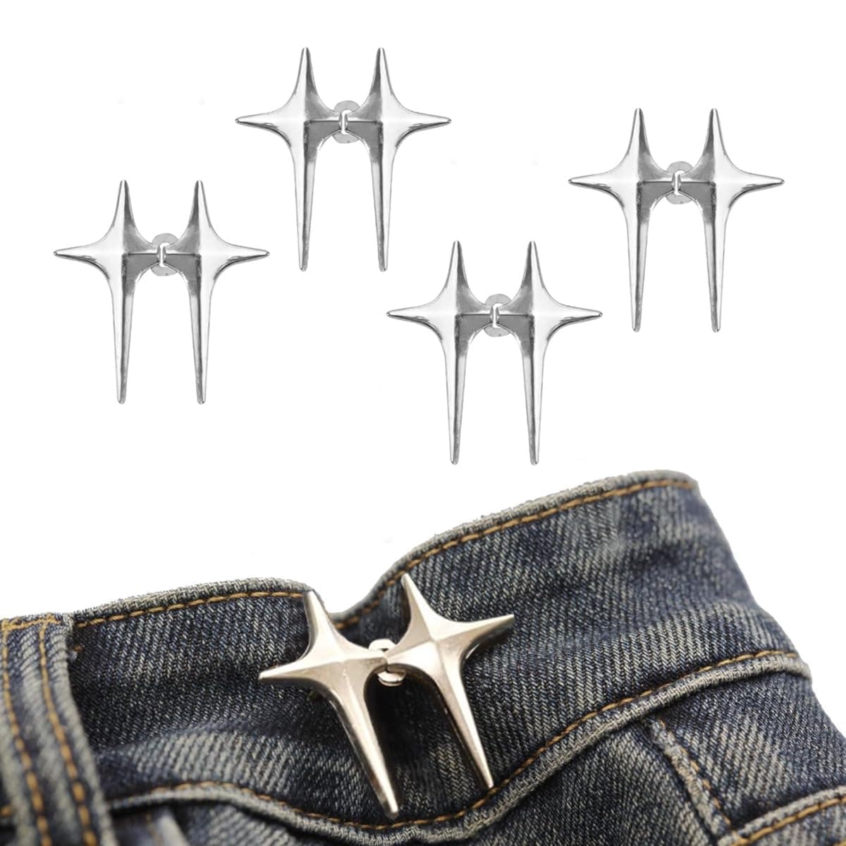 Four-Pointed Star Jeans Tightening Clips, Set of 4 Metal Waist Pin Buttons