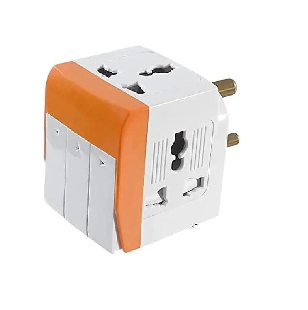 3 Socket Multi Plug Adapter with Individual Switches, Universal 2 Pin and 3 Pin Wall Extension