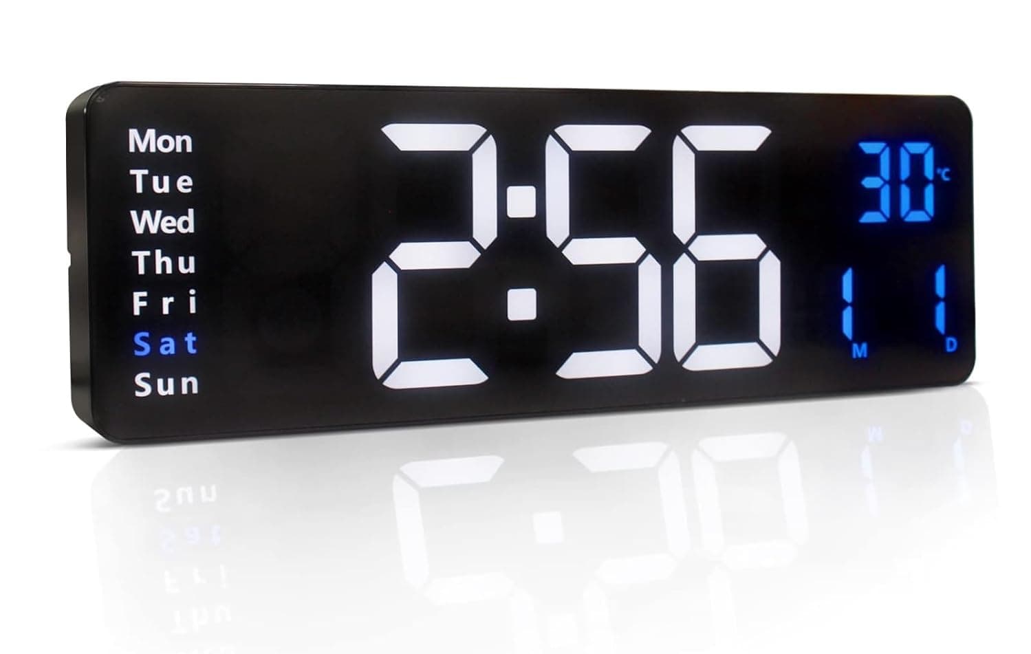 Large LED Digital Wall Clock with Date, Day, Temperature and Remote Control