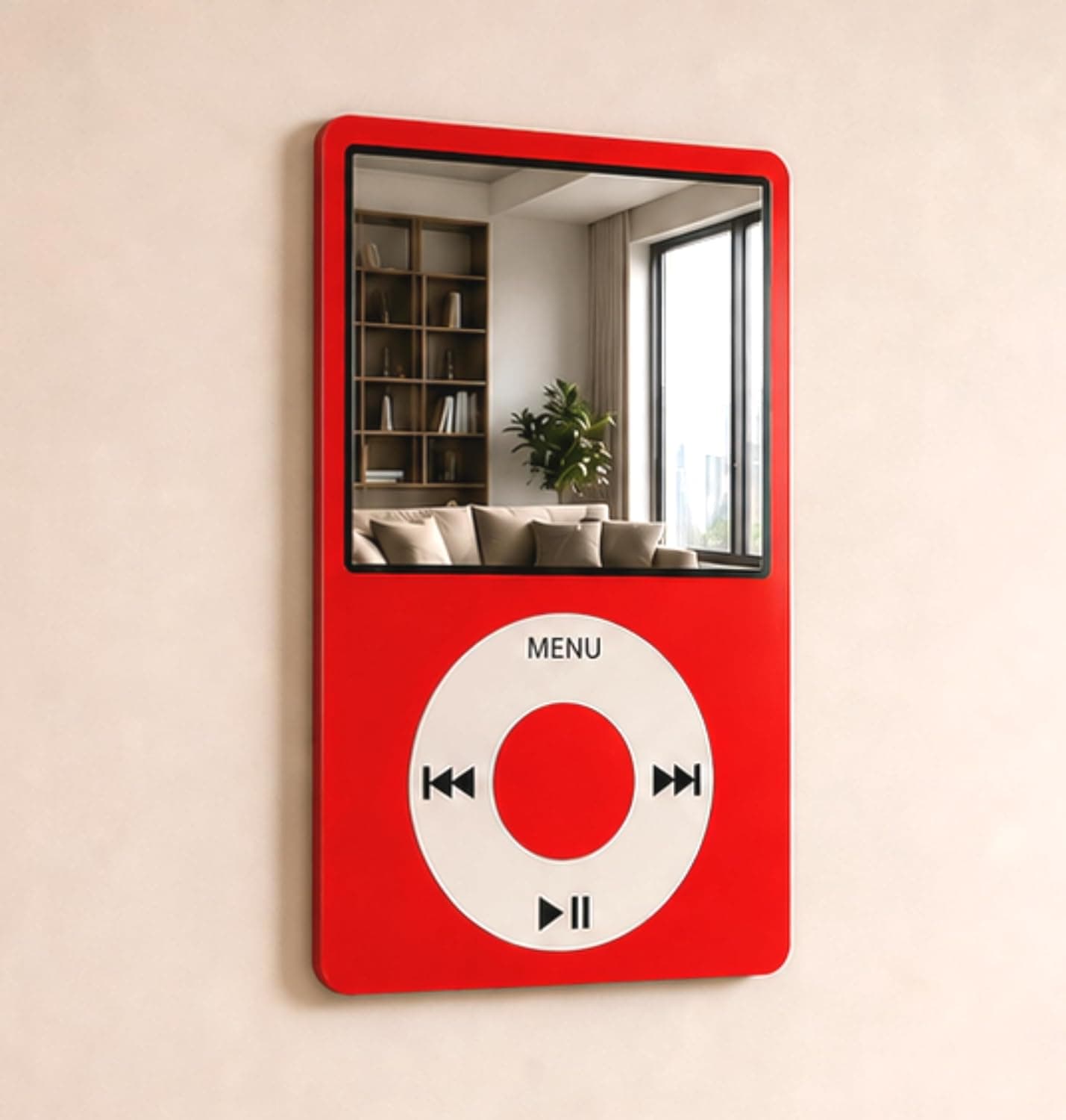 iPod-Shaped Wall Mirror, Red Wooden Acrylic Mirror Decor