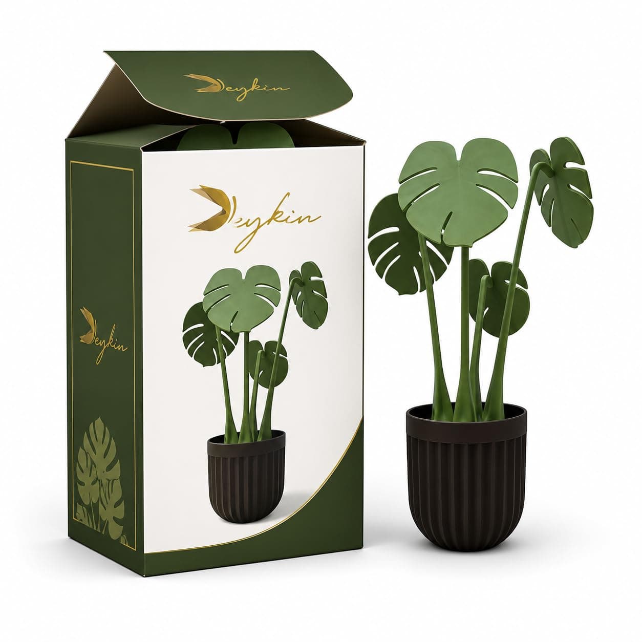 Artificial Potted Plant Coaster Set, Magnetic Leaf Coasters in Black Pot