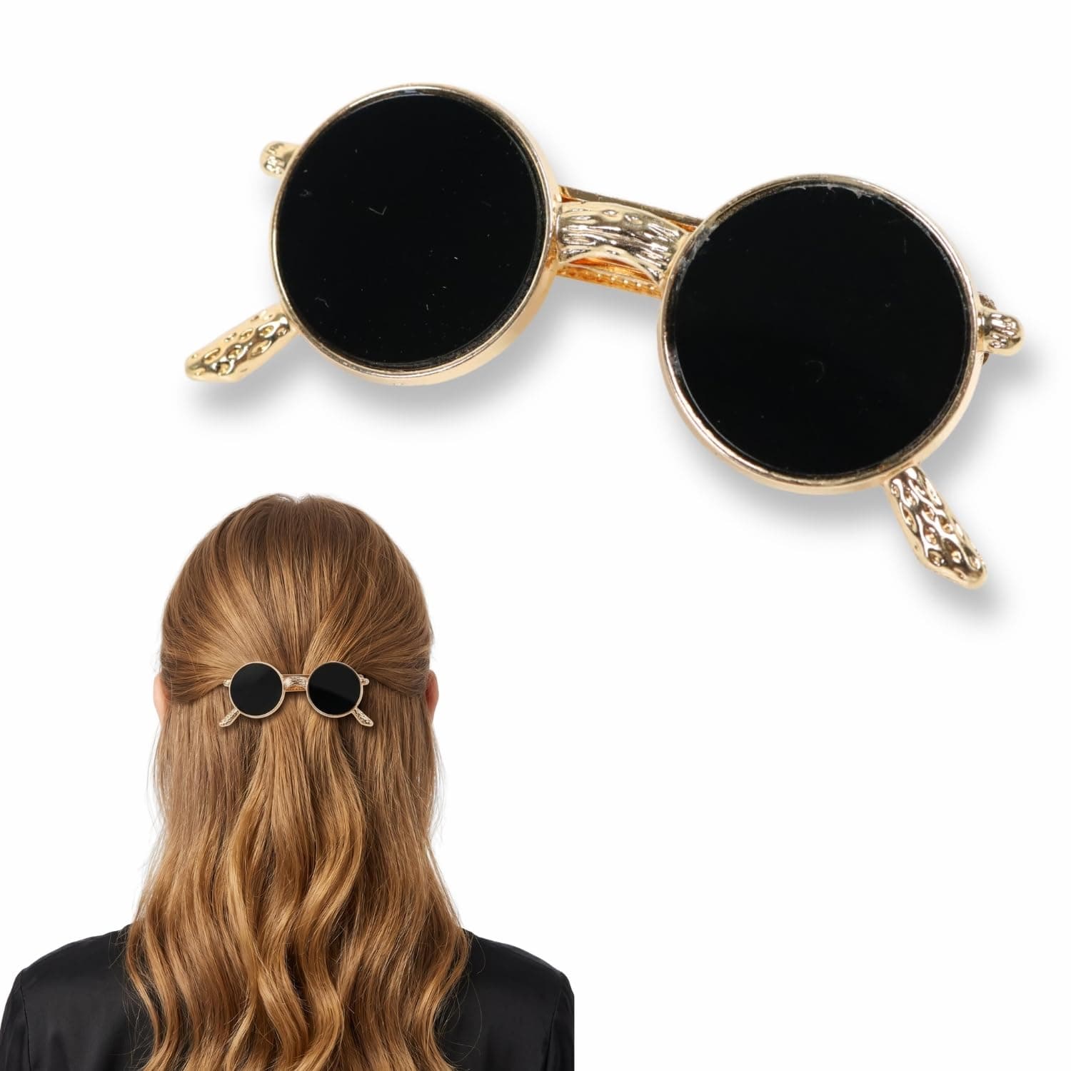 Sunglasses Shaped Hair Clip, Black and Gold Metal Statement Claw Clip
