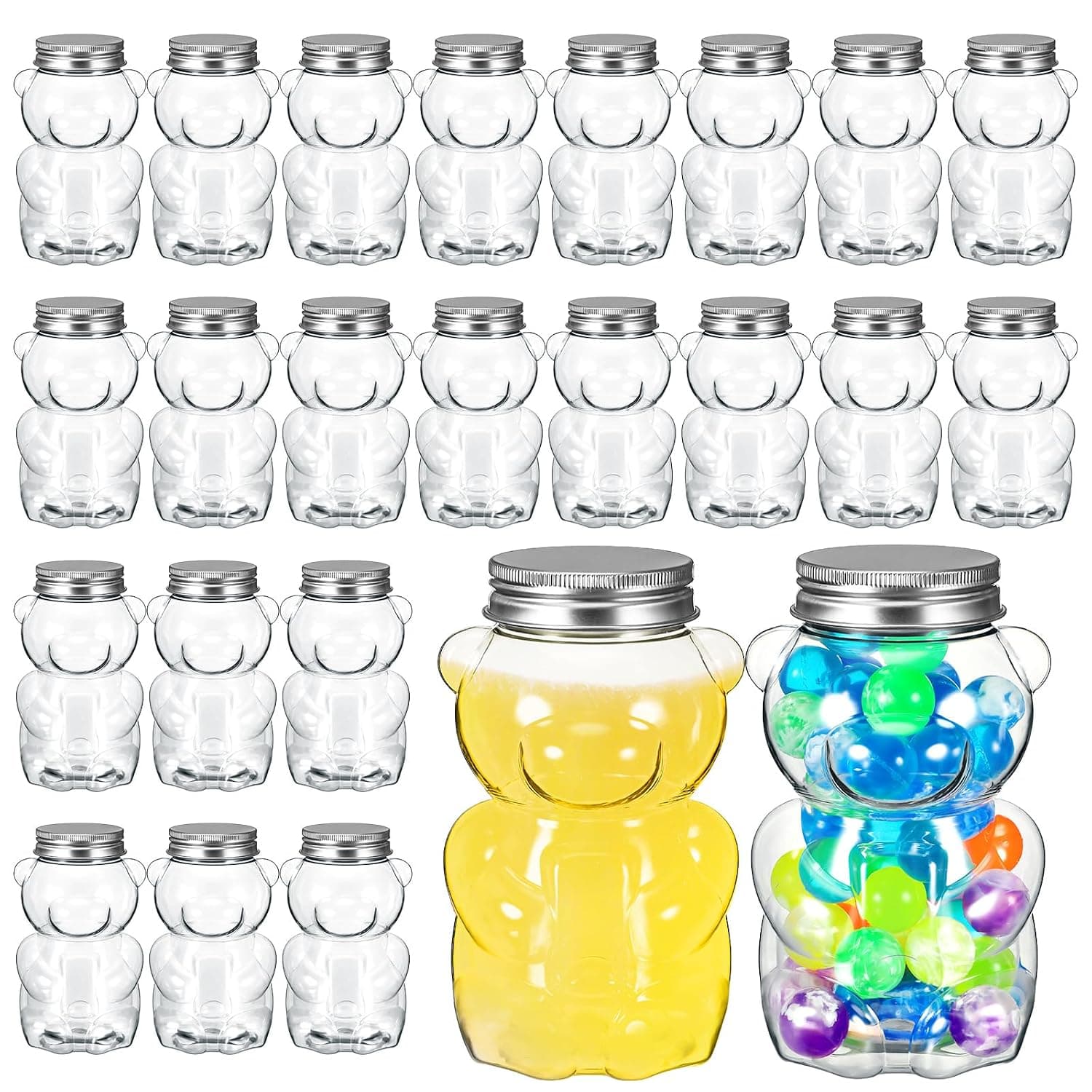 Bear Shaped Plastic Candy Jars Set of 24, 500 ml Clear Containers with Aluminium Lids