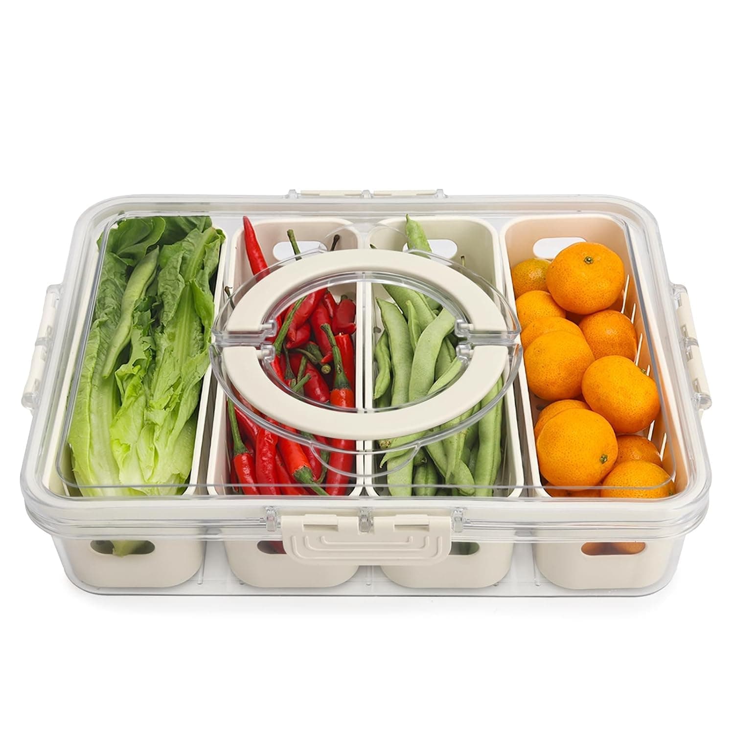 Fridge Produce Storage Box with 4 Removable Drain Baskets and Airtight Lid