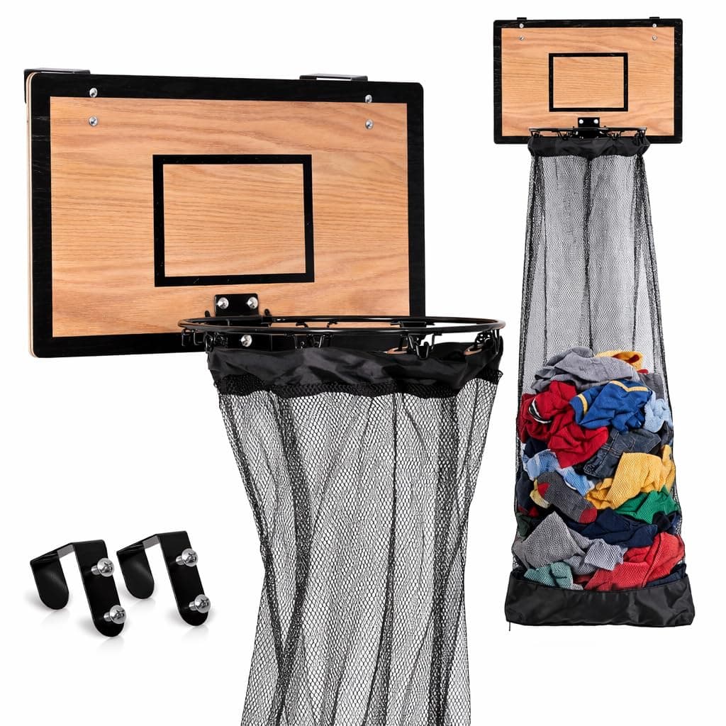 Over-the-Door Basketball Hoop Laundry Hamper with 4-Foot Mesh Net