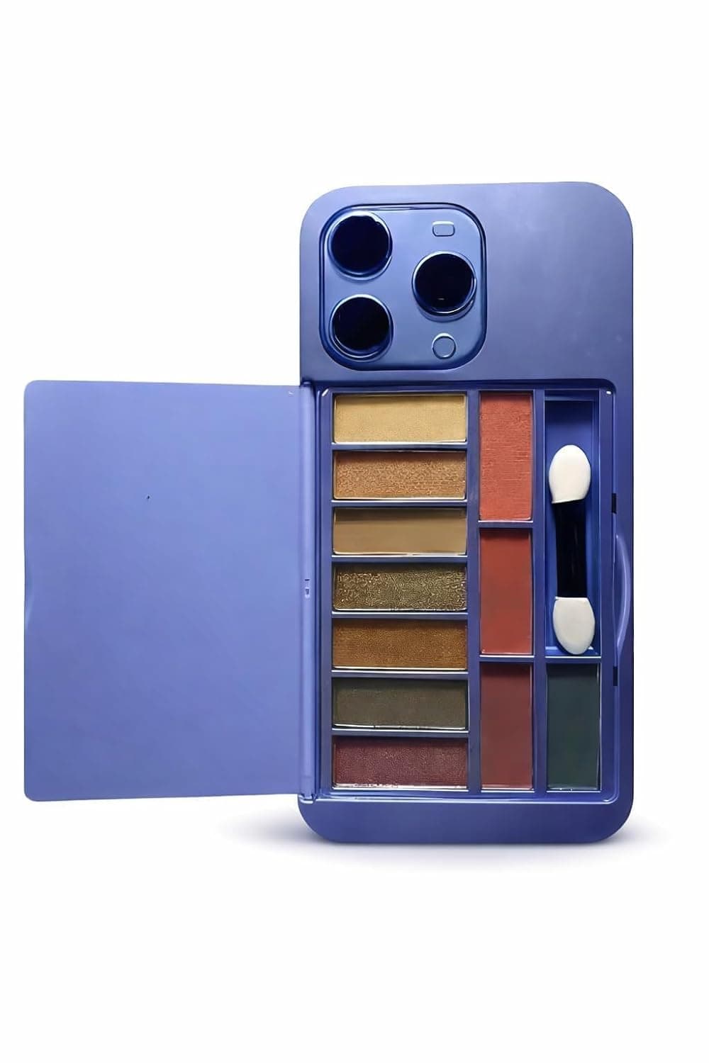 Portable Phone-Style Eyeshadow Palette with Mirror & Applicator, Blue
