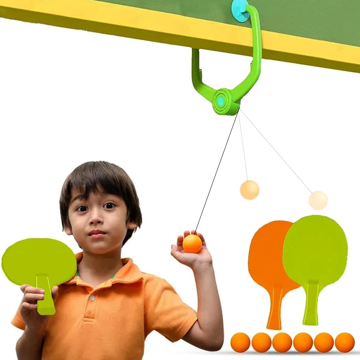 Hanging Table Tennis Training Set with Adjustable Ball String, 2 Rackets & 6 Balls