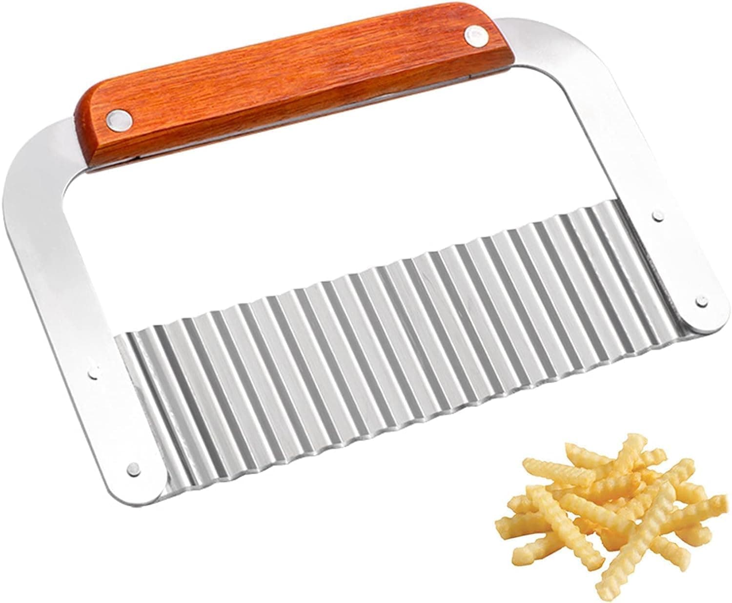 Crinkle Cut French Fry Cutter, Stainless Steel Wavy Vegetable Slicer with Wooden Handle