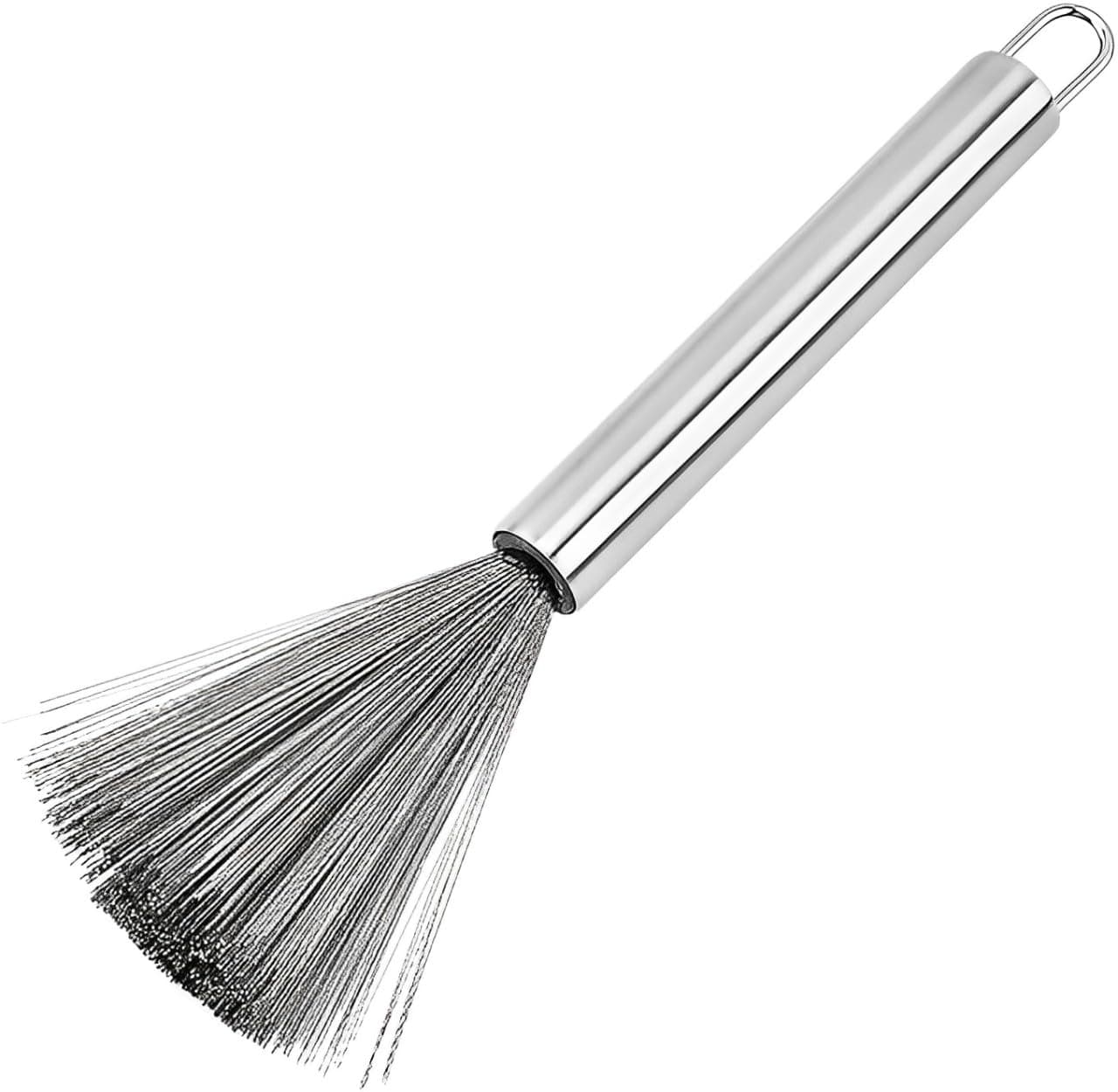Steel Bristle Kitchen Scrubber Brush with Handle for Pots, Pans and Woks