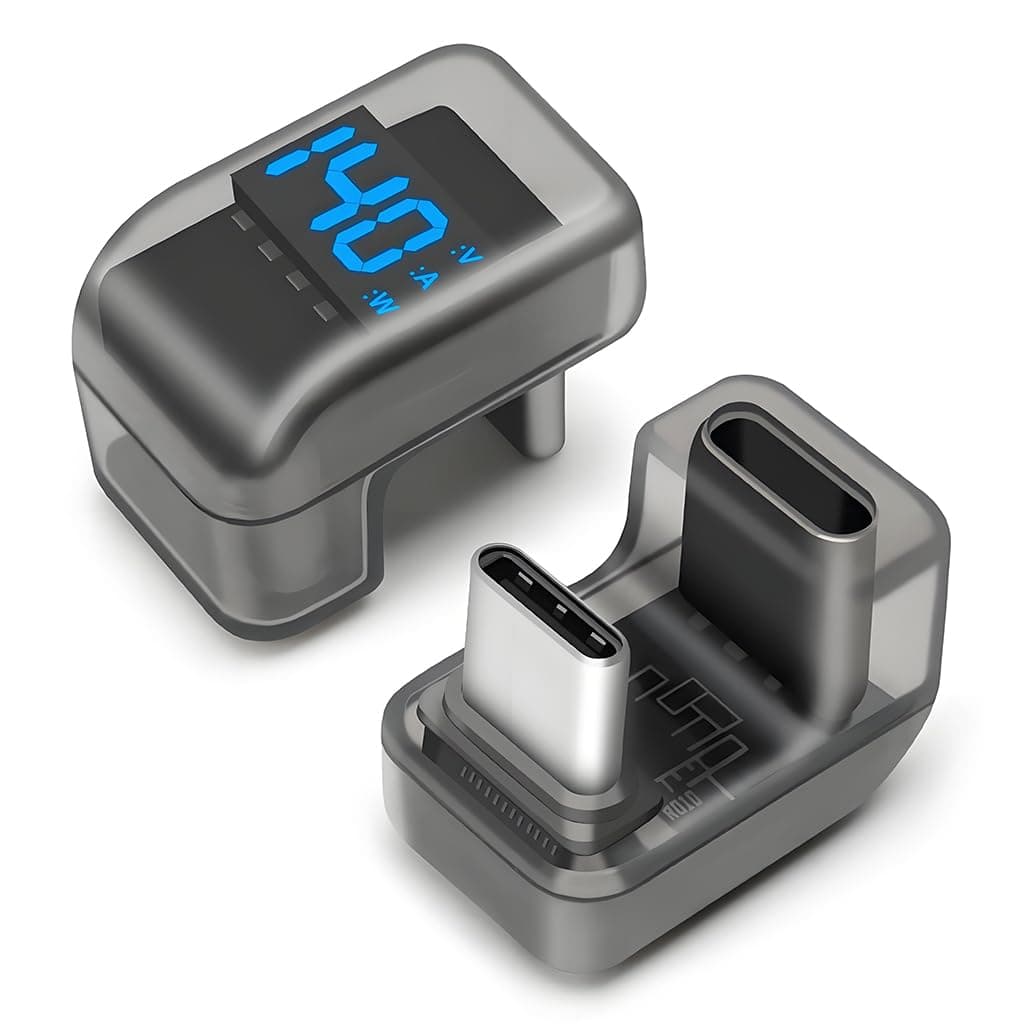Right Angle USB-C Male to Female Adapter with Digital Power Display, 140W U-Shaped Connector