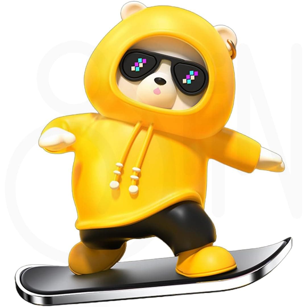 Sliding Skateboard Bear Car Dashboard Ornament, Yellow Hooded Figure