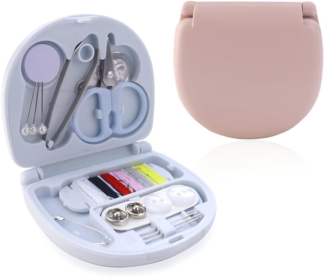 Mini Travel Sewing Kit with Needles, Thread, Buttons, Safety Pins and Folding Scissors