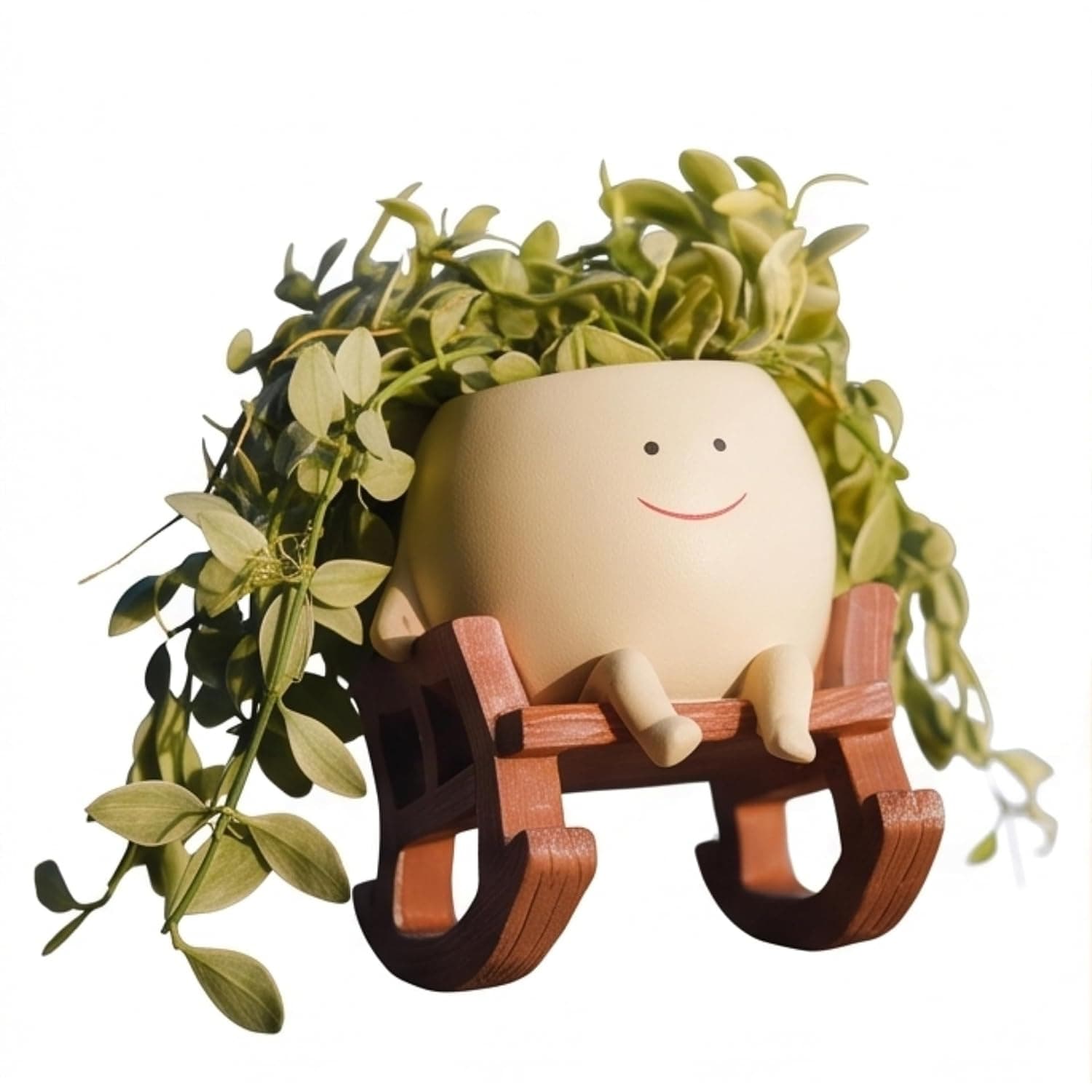 Smiley Face Resin Planter Pot with Rocking Chair Legs for Succulents