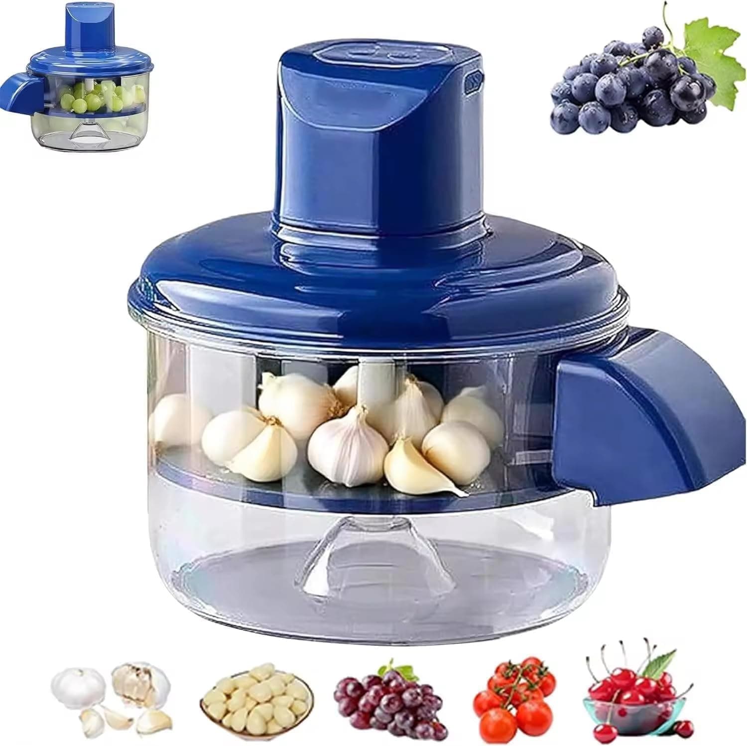 Rechargeable Electric Garlic and Small Vegetable Peeler, Blue Transparent Cordless Kitchen Tool