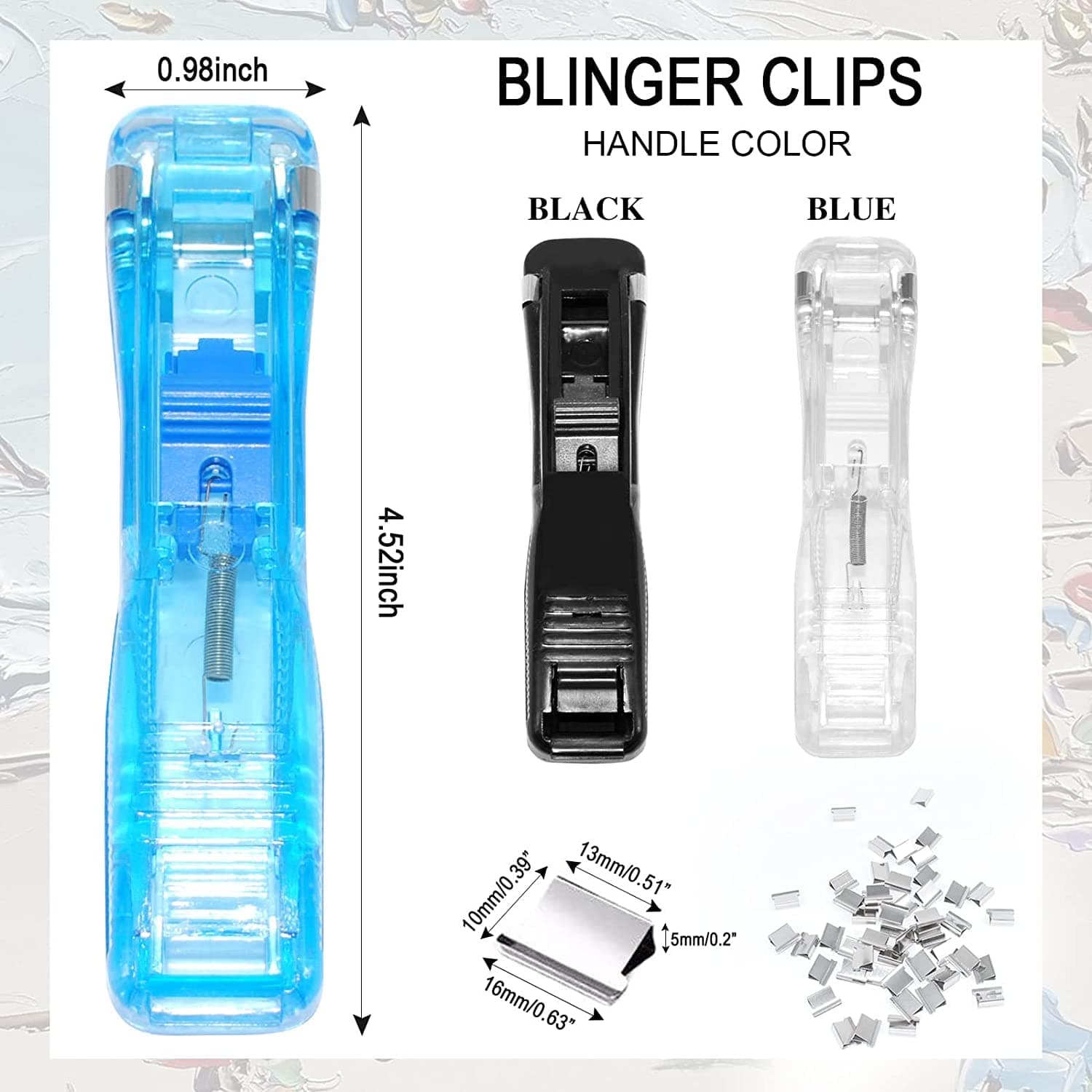 Handheld Paper Clam Clip Dispenser with 50 Stainless Steel Refill Clips