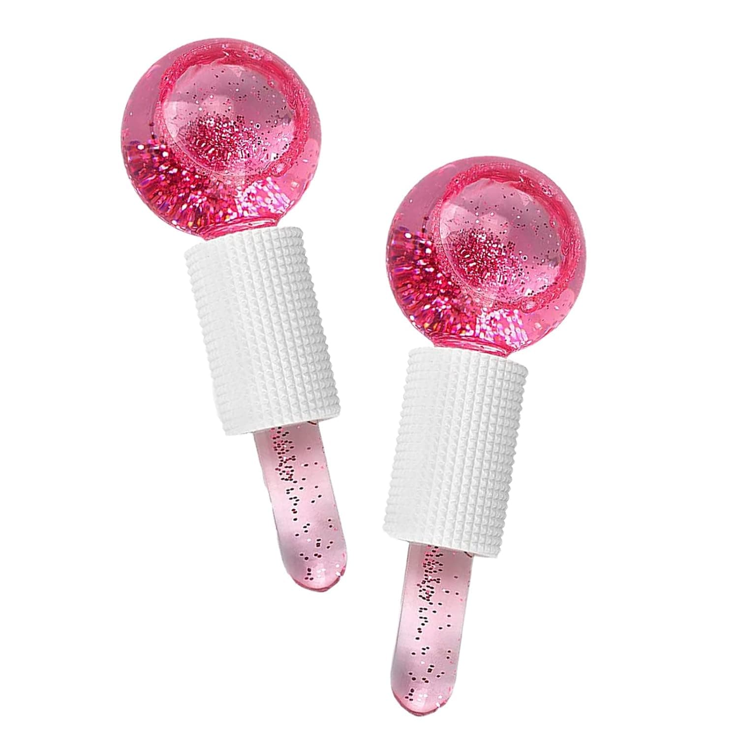 Facial Ice Globes Set of 2, Pink Glass Cooling Massage Rollers for Face and Eyes