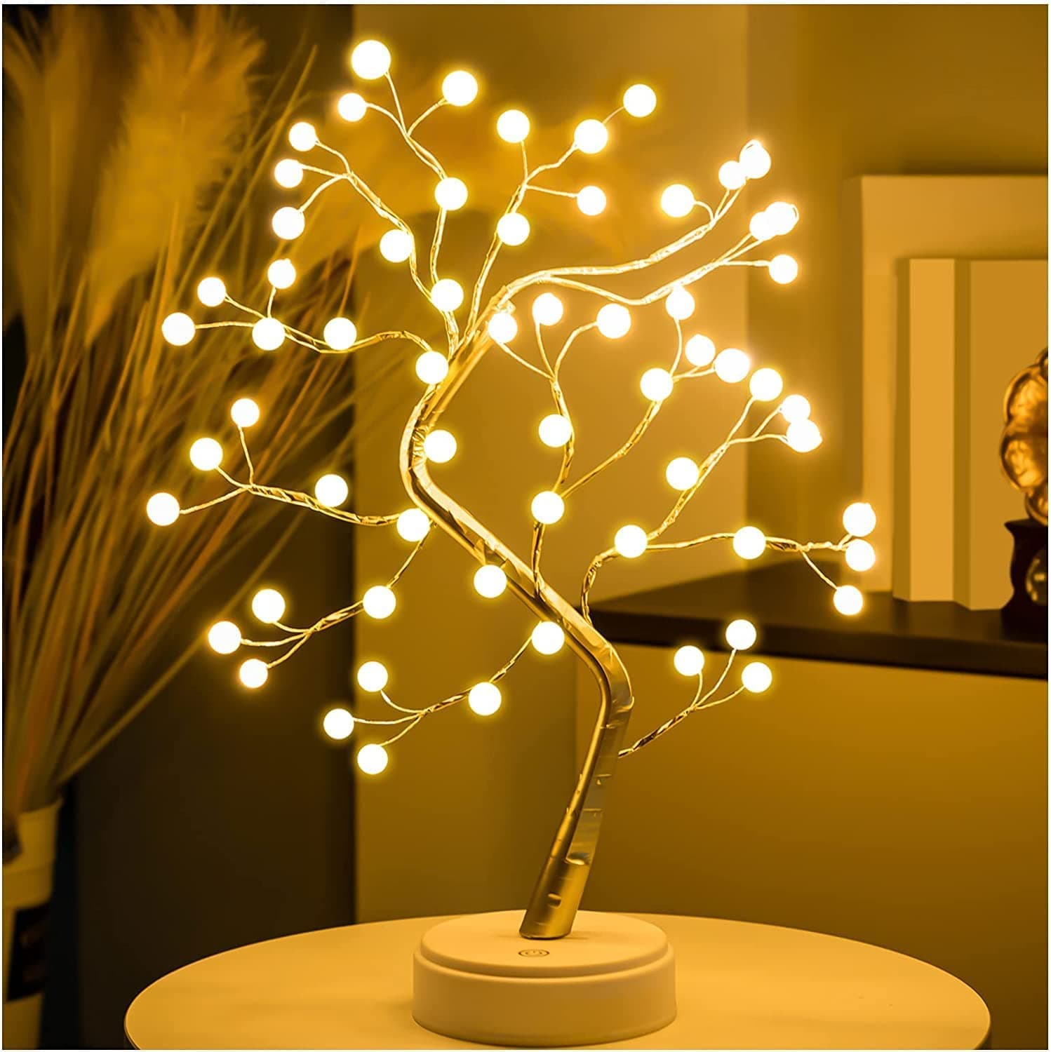 LED Pearl Bonsai Tree Table Lamp, Bendable Branch Decorative Night Light