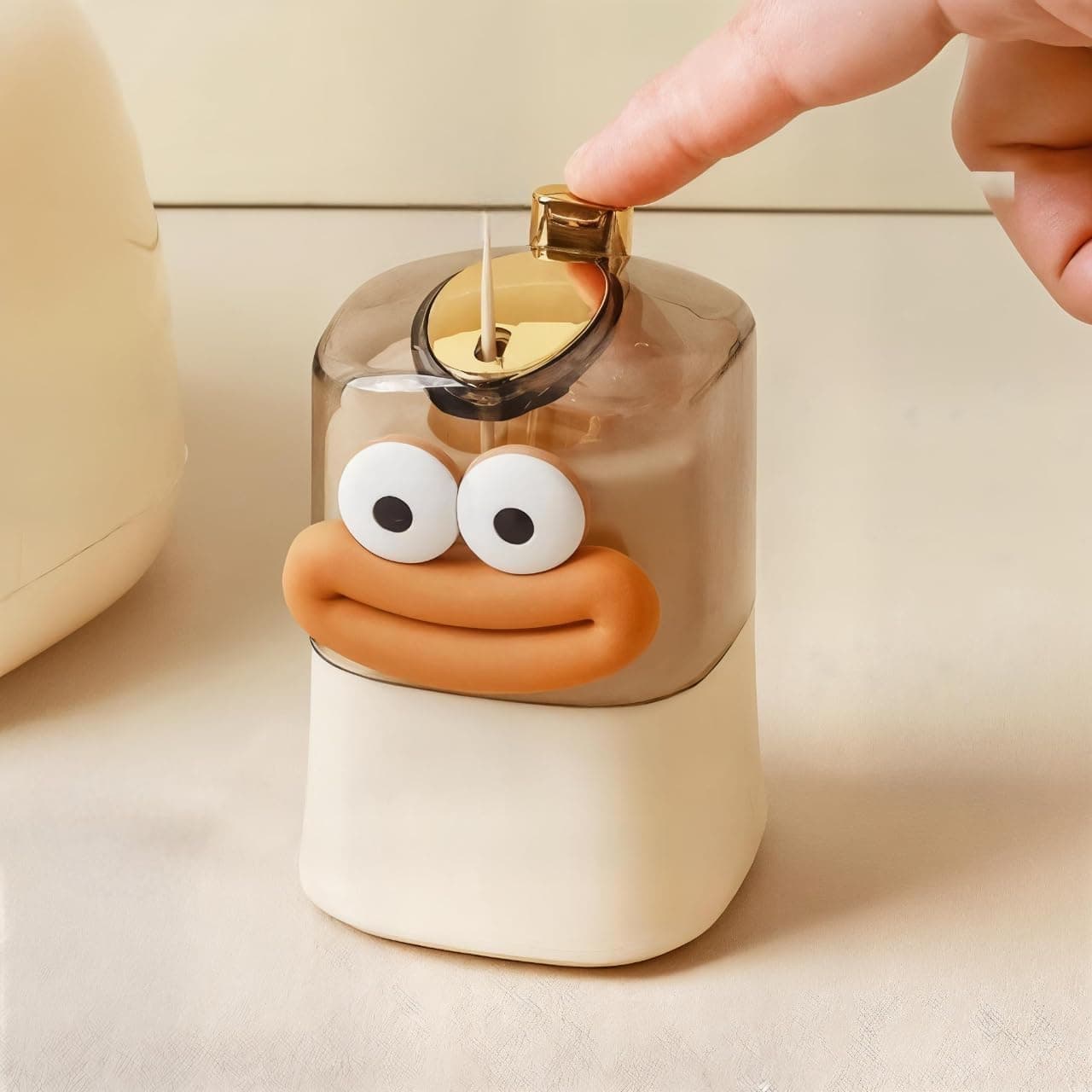 Cartoon Face Push Toothpick Dispenser, Square Dustproof Tabletop Holder
