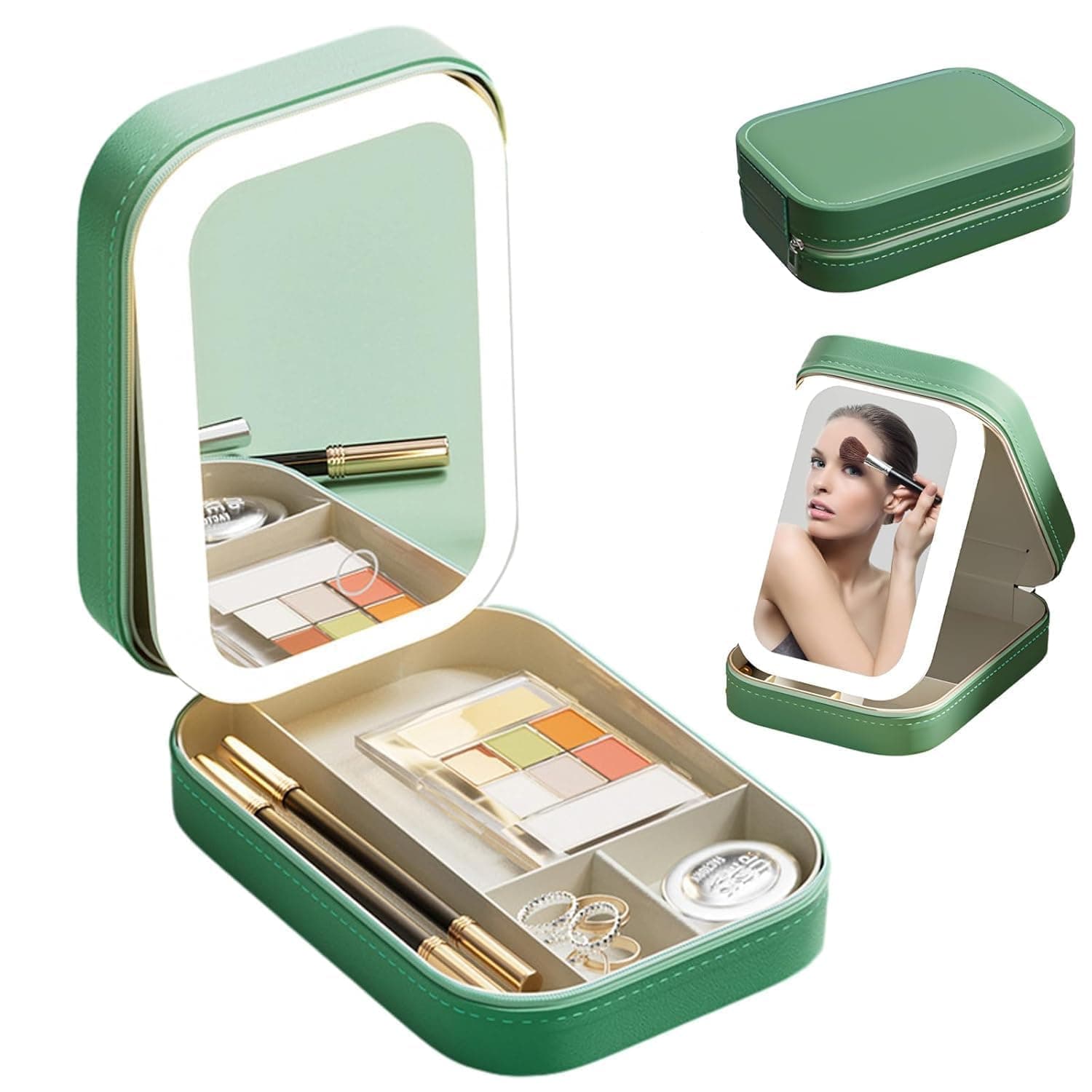 LED Makeup Mirror Storage Box, Folding Touch-Control Vanity Organiser