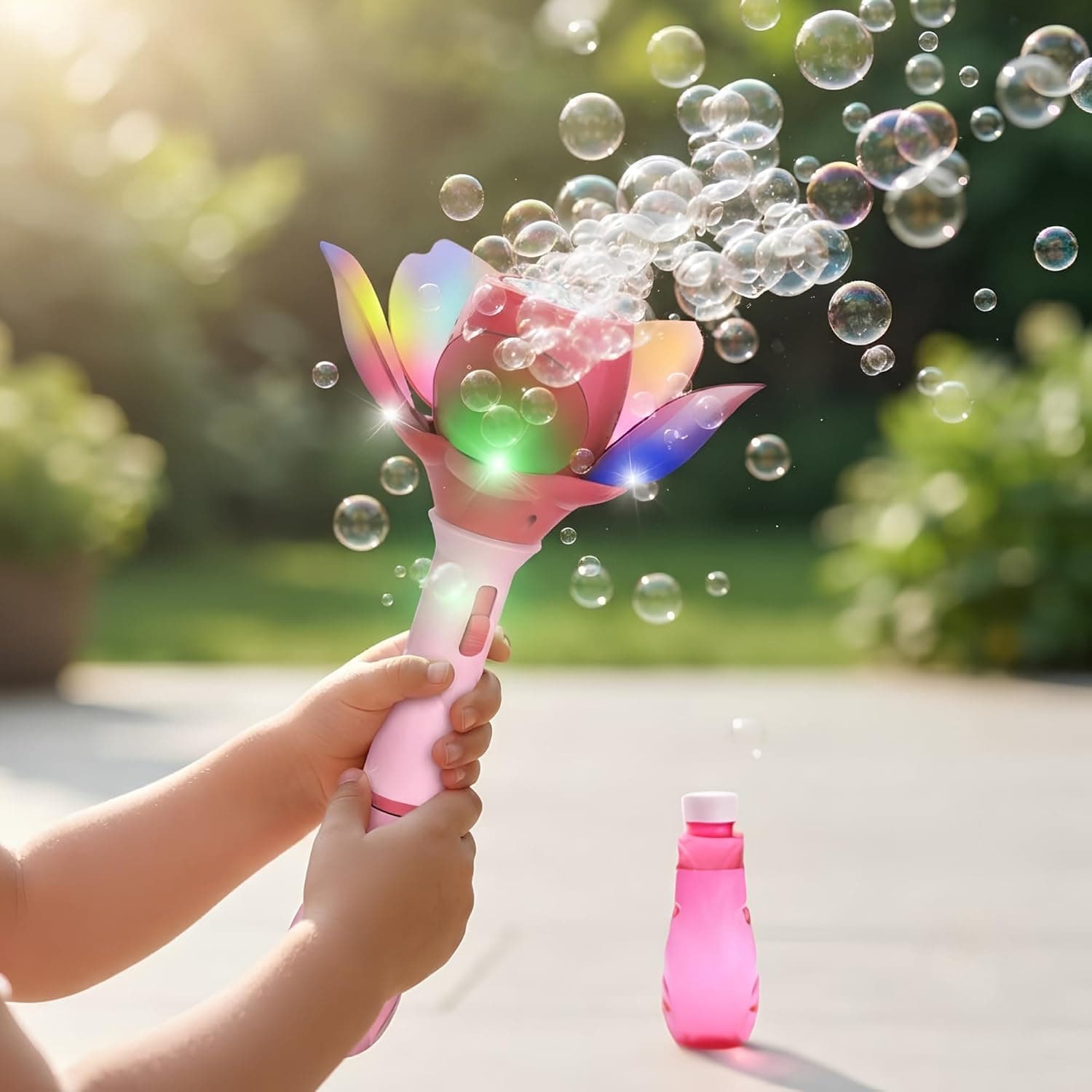 Light-Up Lotus Bubble Wand, Automatic Rechargeable Bubble Blower