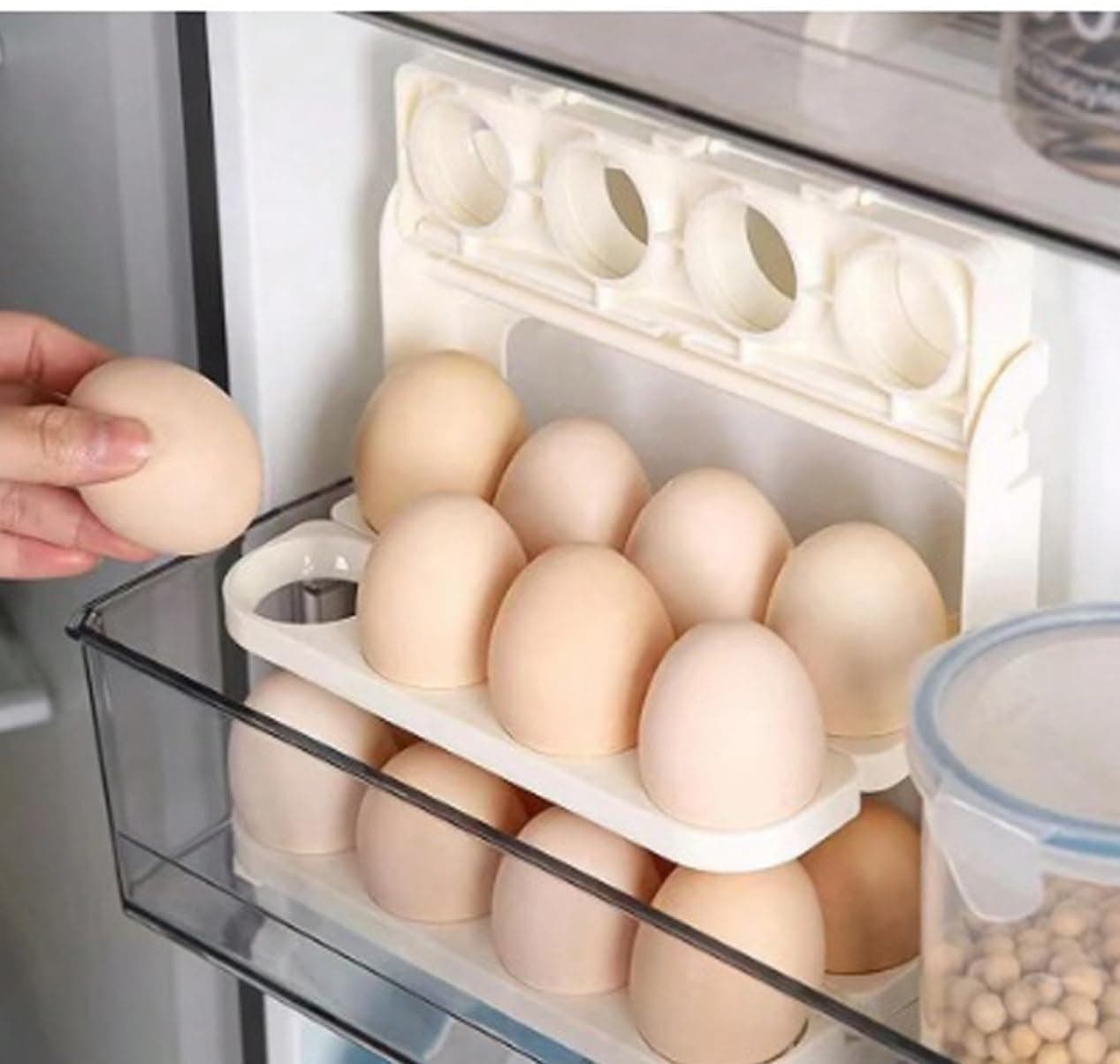 Foldable 3 Layer Egg Tray for Fridge, 24 Egg Stackable Organizer