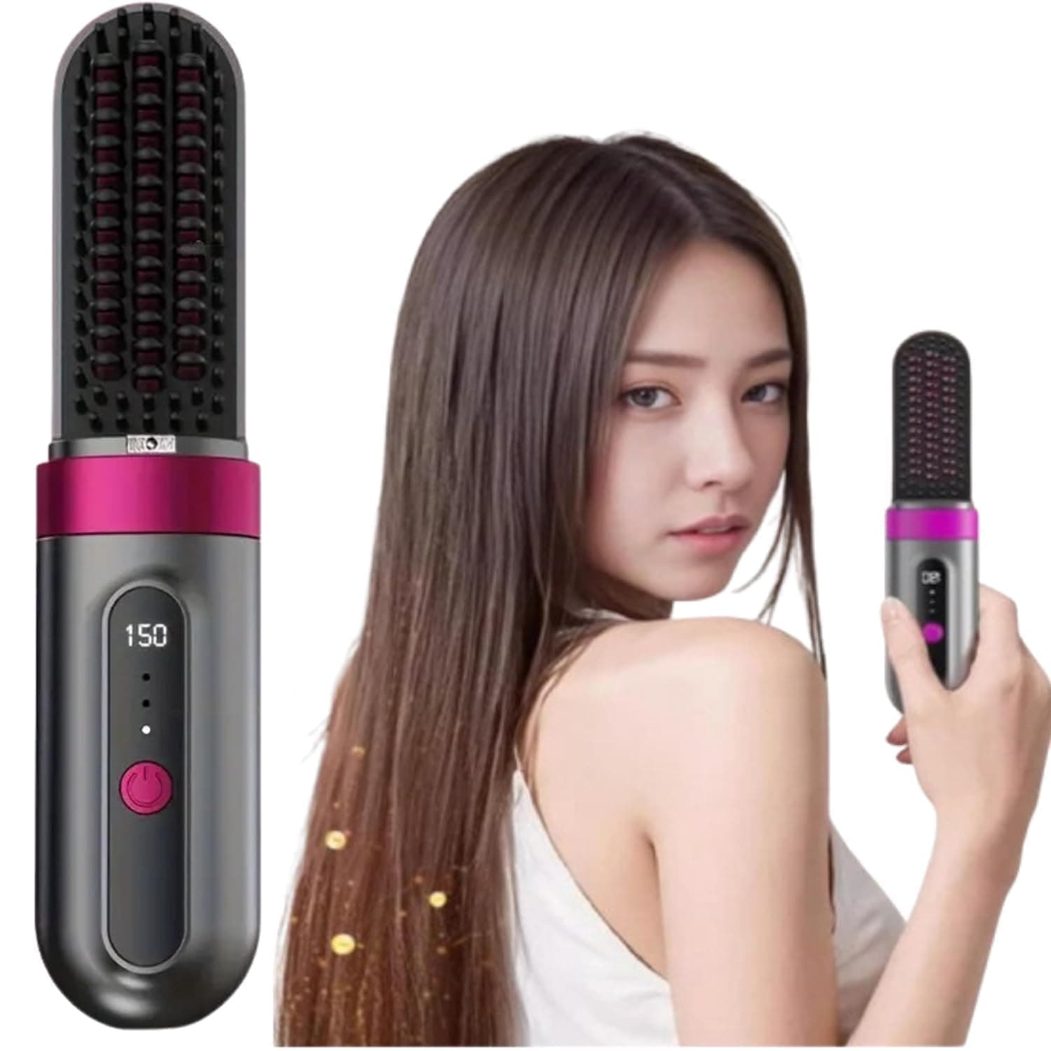Cordless Long Hair Straightening Comb Brush, Rechargeable USB-C Ceramic Ionic Styler