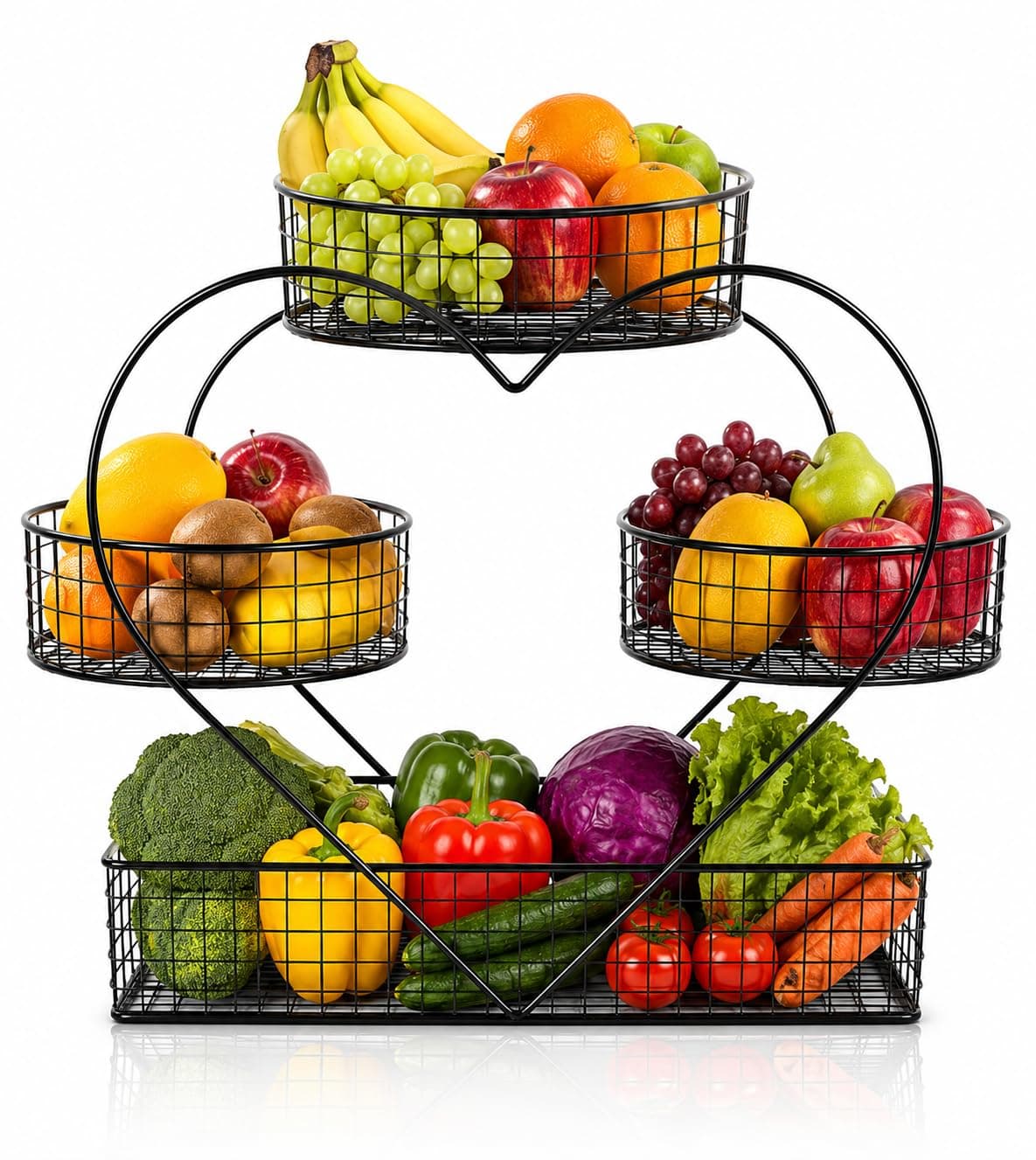 3 Tier Heart Shaped Metal Fruit Basket Stand for Kitchen Counter