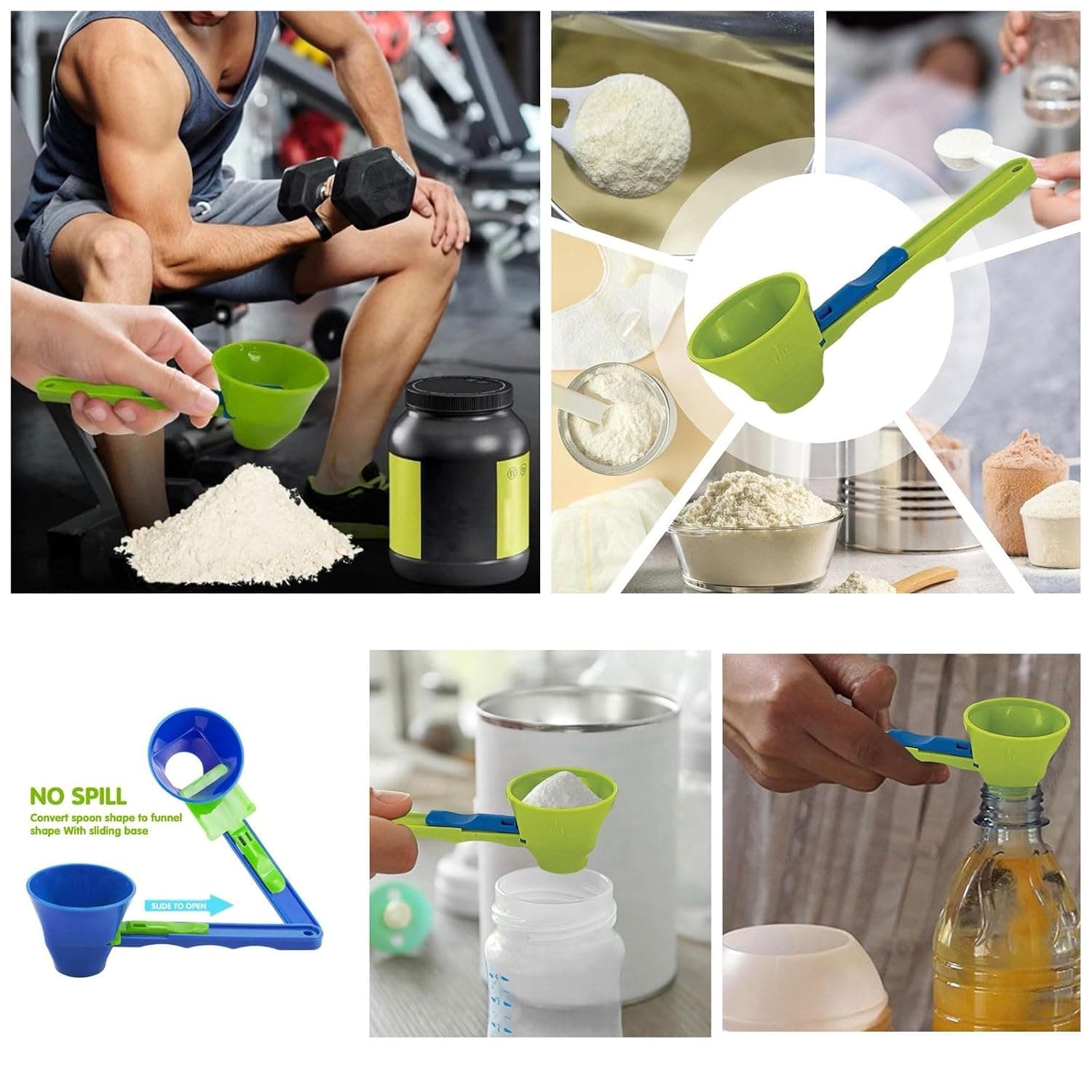 Sliding Bottom Measuring Scoop Funnel for Protein Powder and Formula