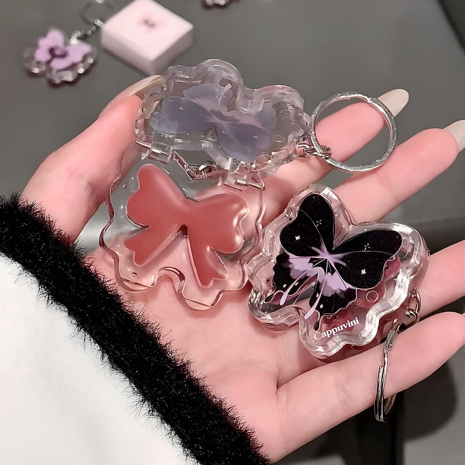 Butterfly Keychain Lip Gloss, Solid Non-Sticky Gloss Compact