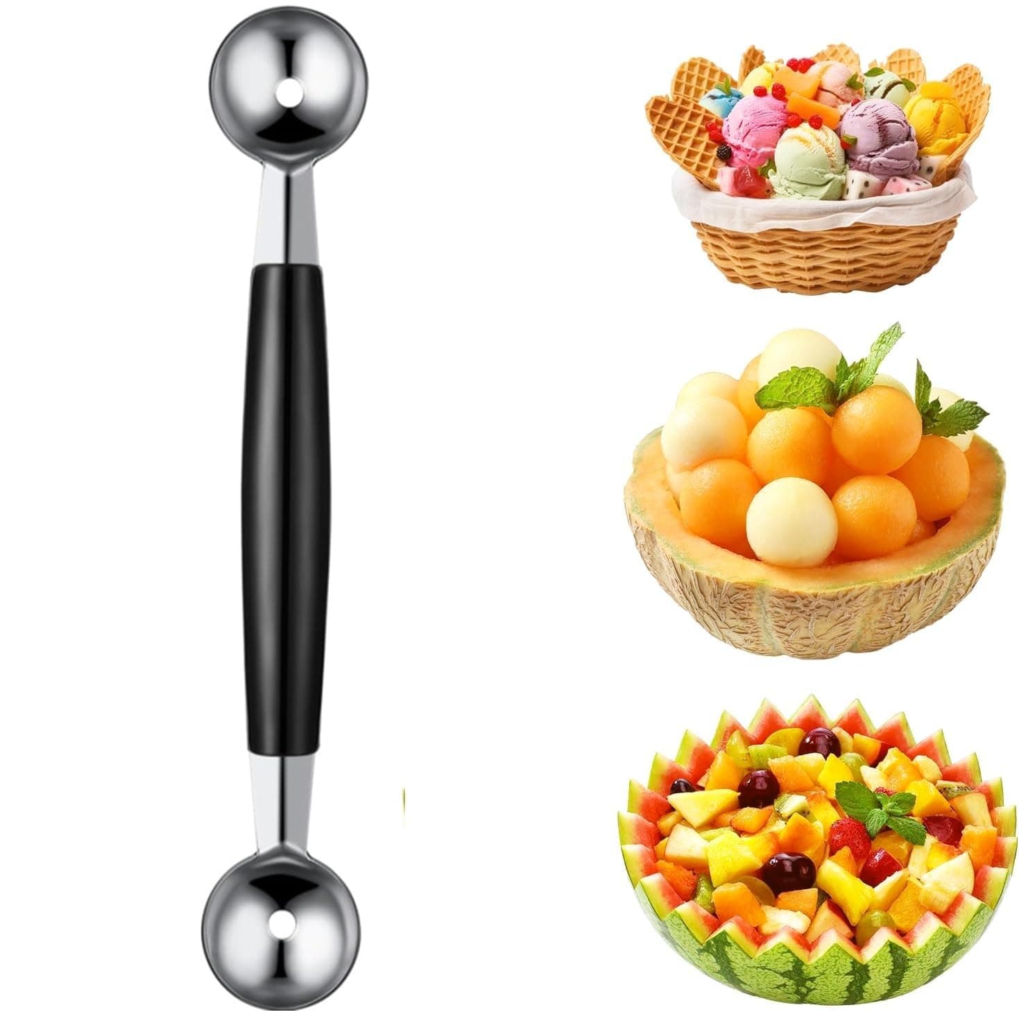 Double-Ended Stainless Steel Melon Baller Spoon