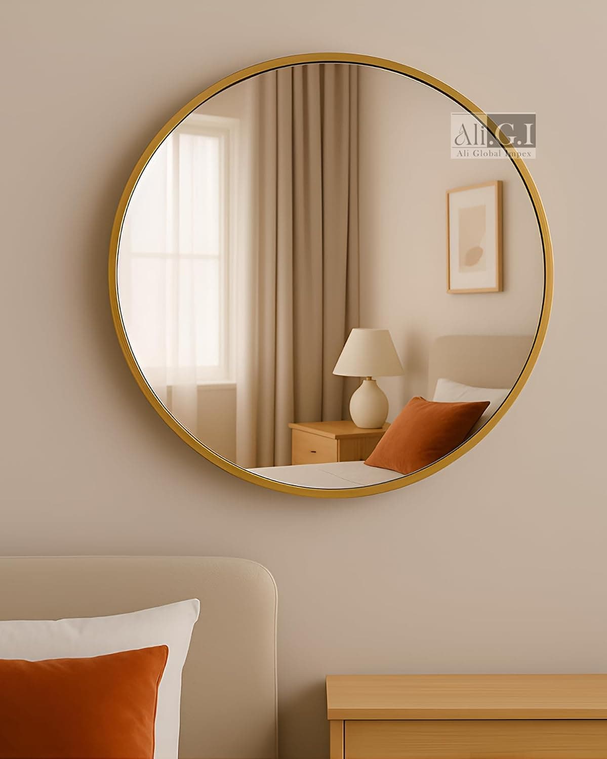 Round Wall Mirror with Gold Metal Frame, 24 Inch