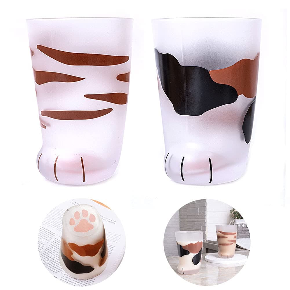 Frosted Cat Paw Print Glass Tumbler, 300 ml