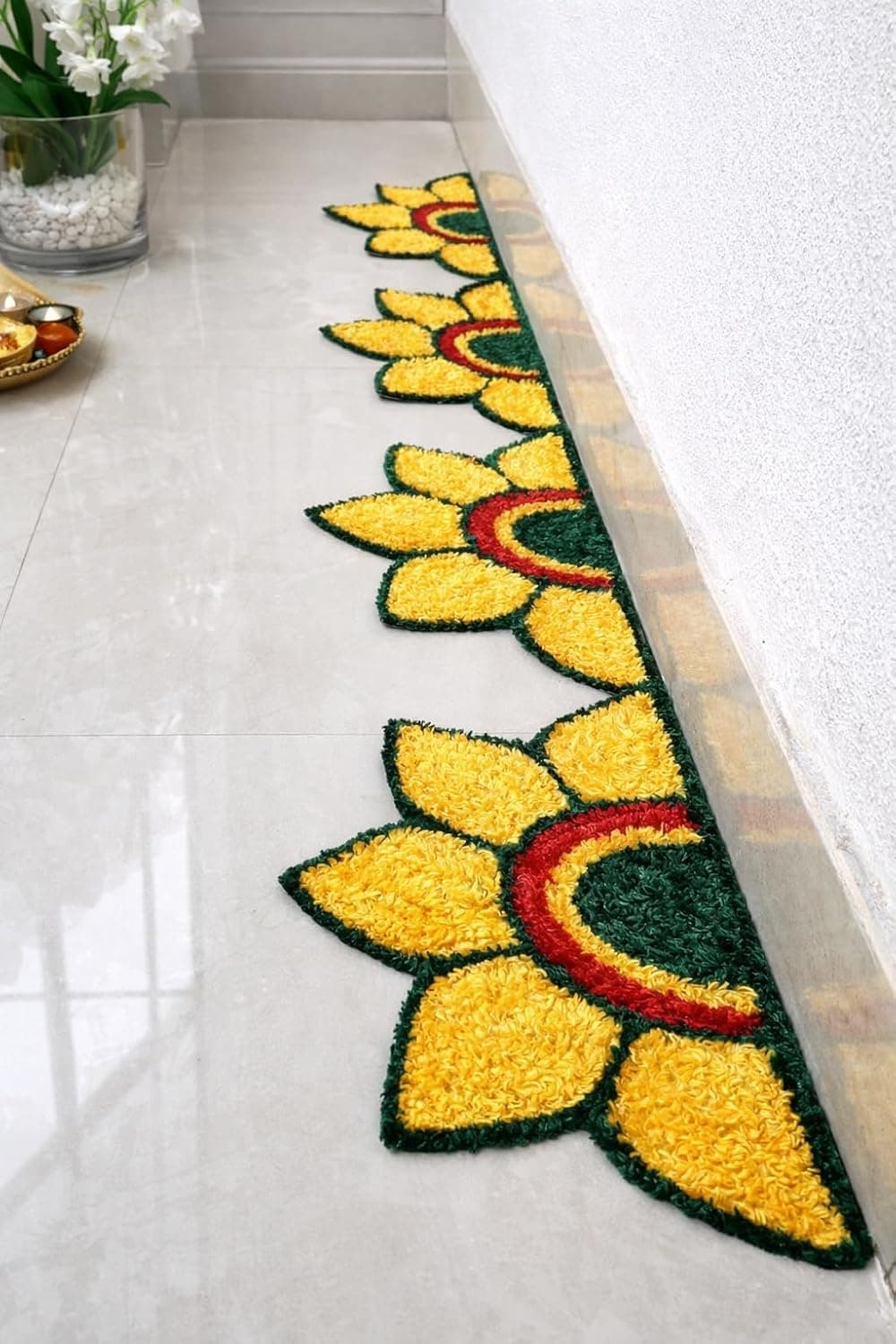 Handcrafted Woollen Half Sunflower Rangoli Floor Mat Set of 4