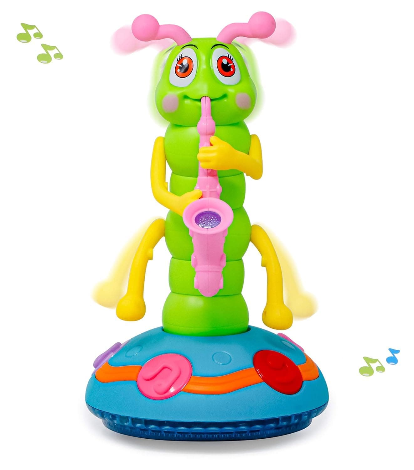 Musical Dancing Caterpillar Toy with Saxophone, Light-Up Crawling Wiggle Toy