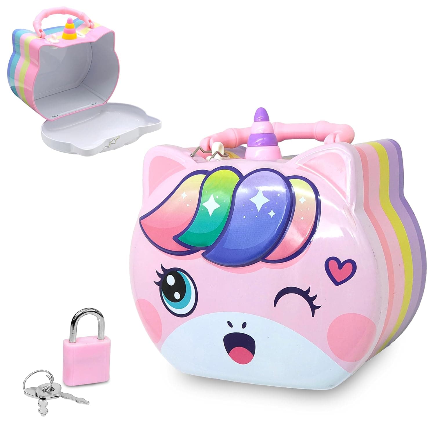 Unicorn Metal Piggy Bank with Lock and 2 Keys